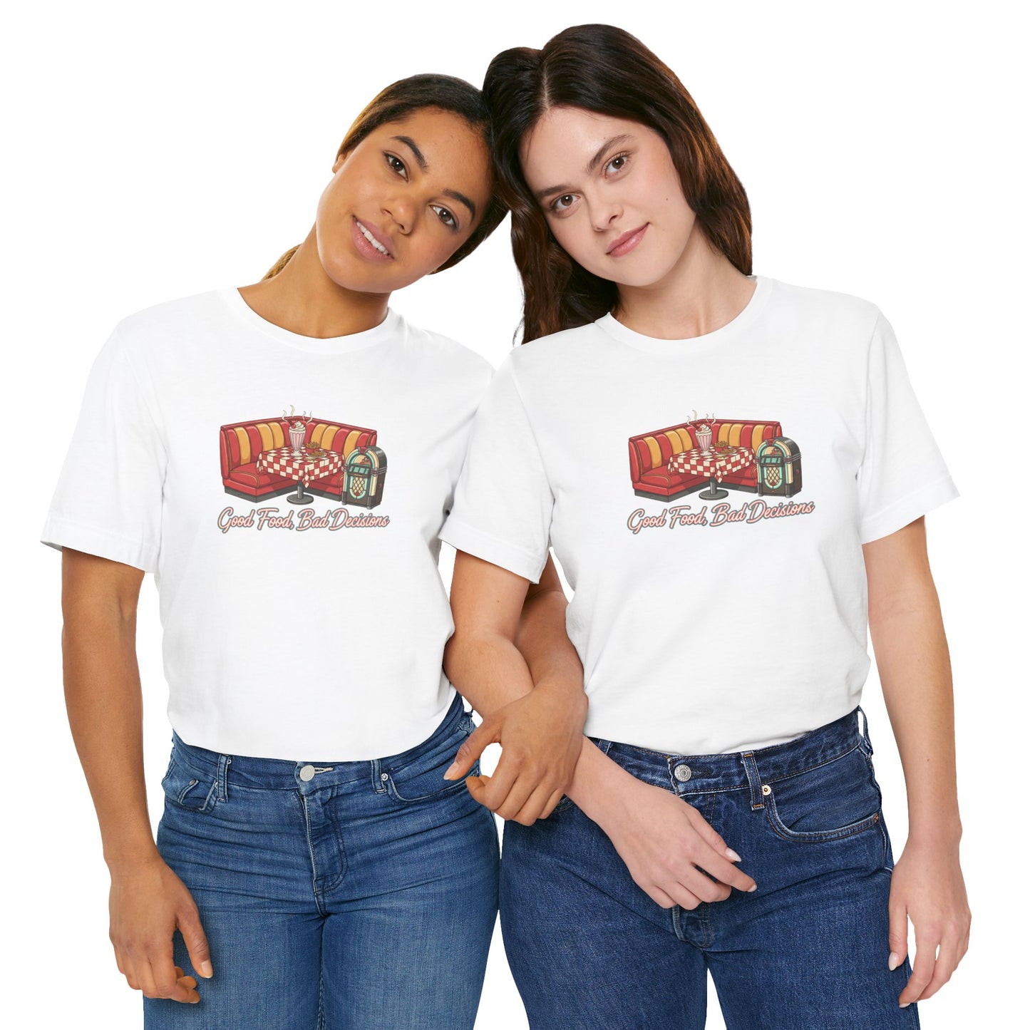 Good Food, Bad Decisions, Diner Booth & Jukebox Tee | Retro Diner Shirt, Matchbook Graphic