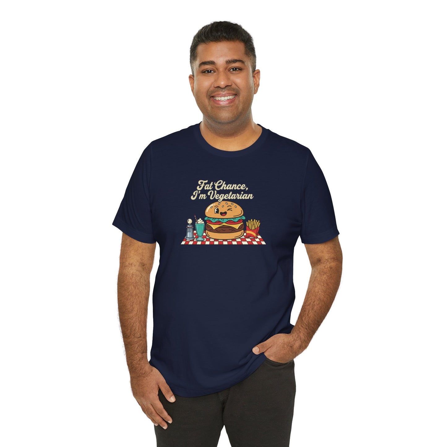 Fat Chance, I'm Vegetarian, Burger Matchbook Graphic Tee | retro diner shirt, vintage fast food design
