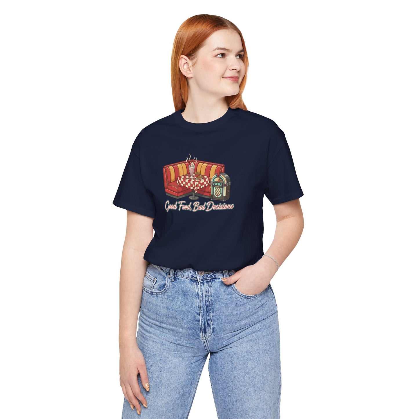Good Food, Bad Decisions, Diner Booth & Jukebox Tee | Retro Diner Shirt, Matchbook Graphic