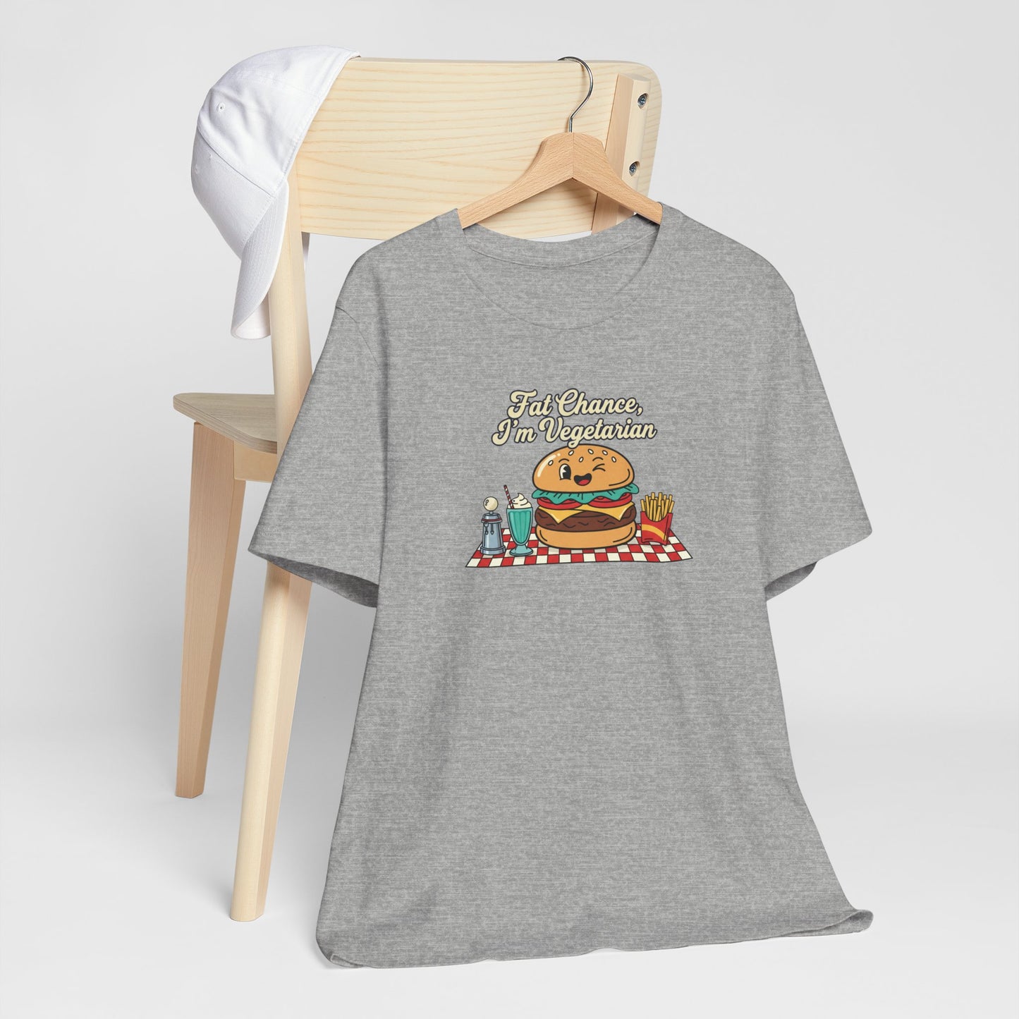 Fat Chance, I'm Vegetarian, Burger Matchbook Graphic Tee | retro diner shirt, vintage fast food design