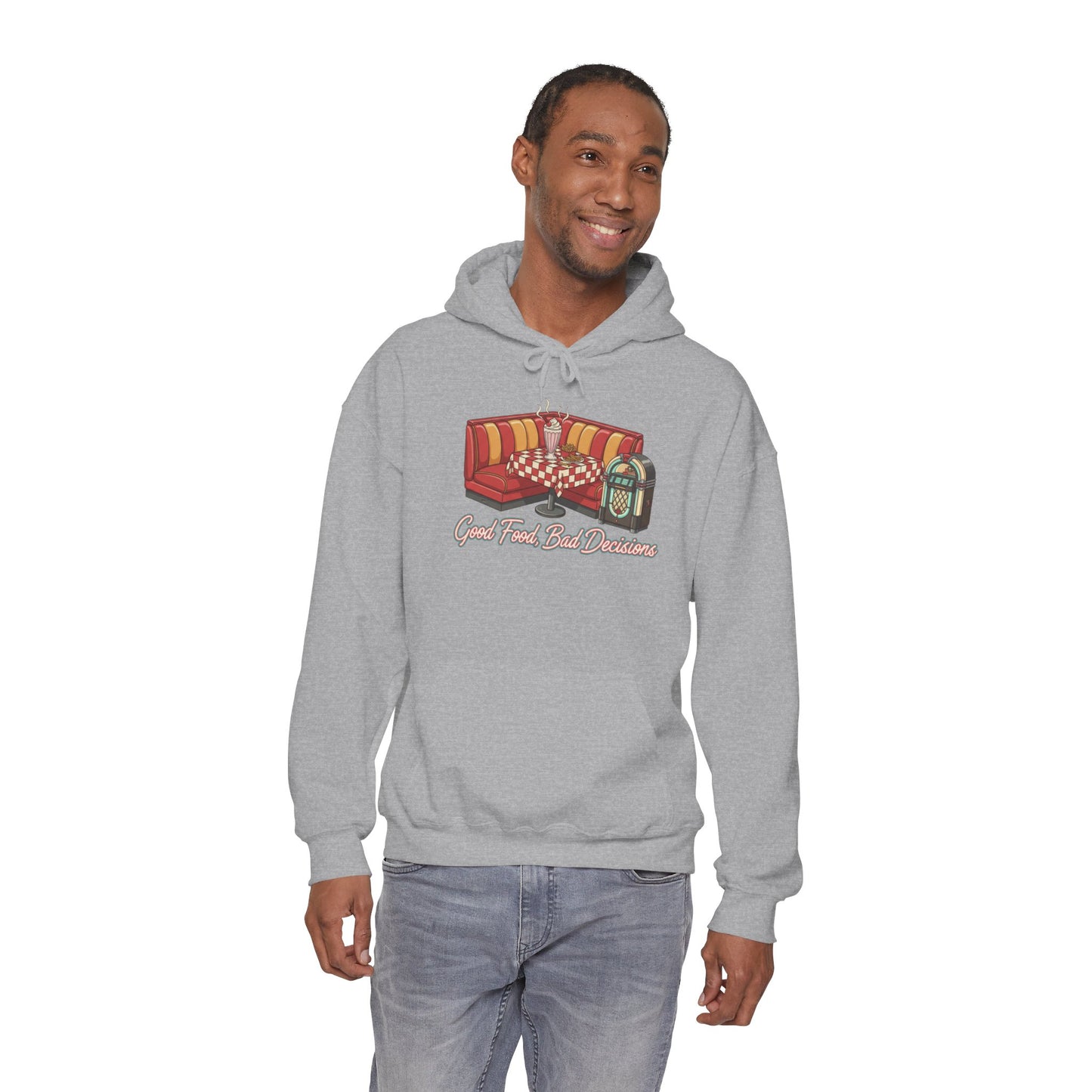 Good Food and Bad Decisions, Matchbook Diner Logo Hoodie | retro diner shirt, matchbook graphic