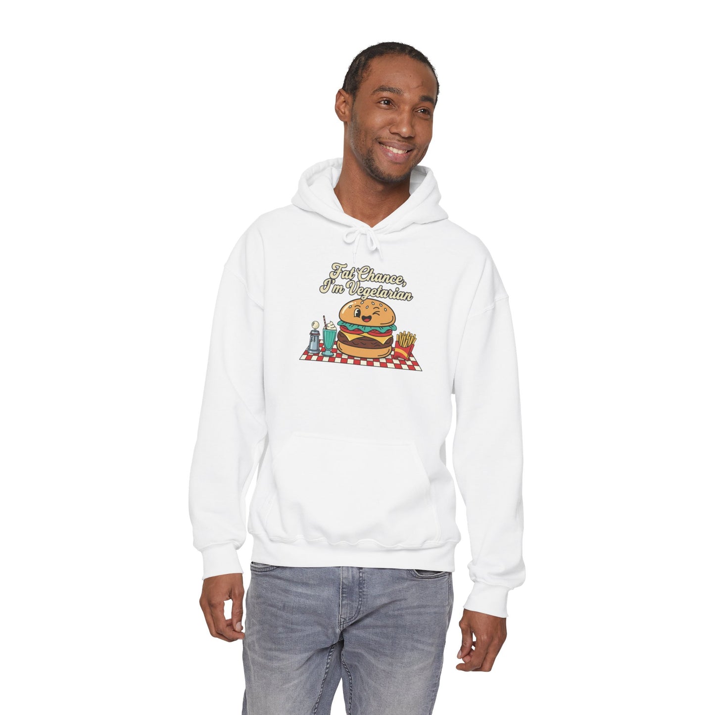 Fat Chance, I'm Vegetarian, Burger Matchbook Hoodie | retro diner shirt, matchbook graphic