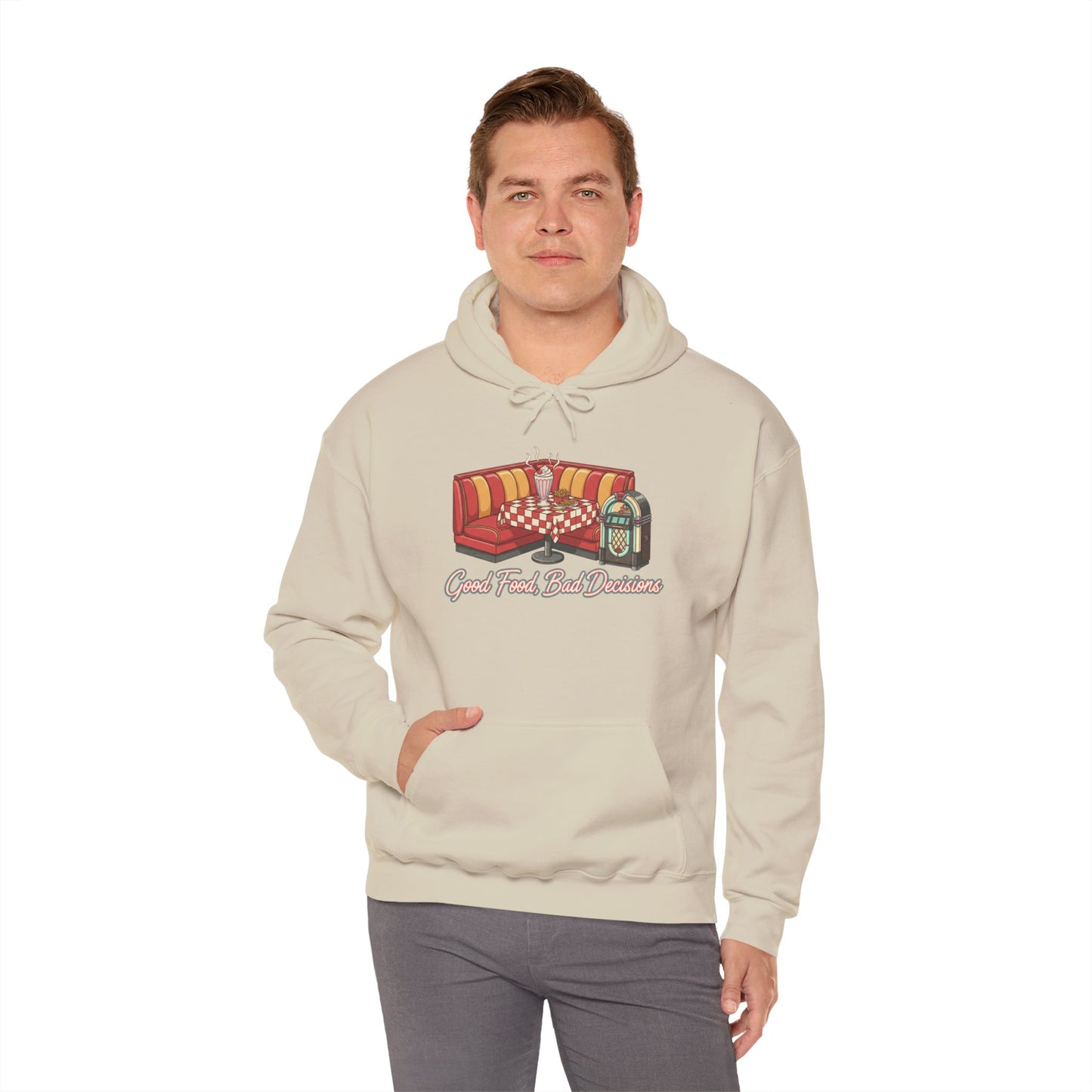 Good Food and Bad Decisions, Matchbook Diner Logo Hoodie | retro diner shirt, matchbook graphic