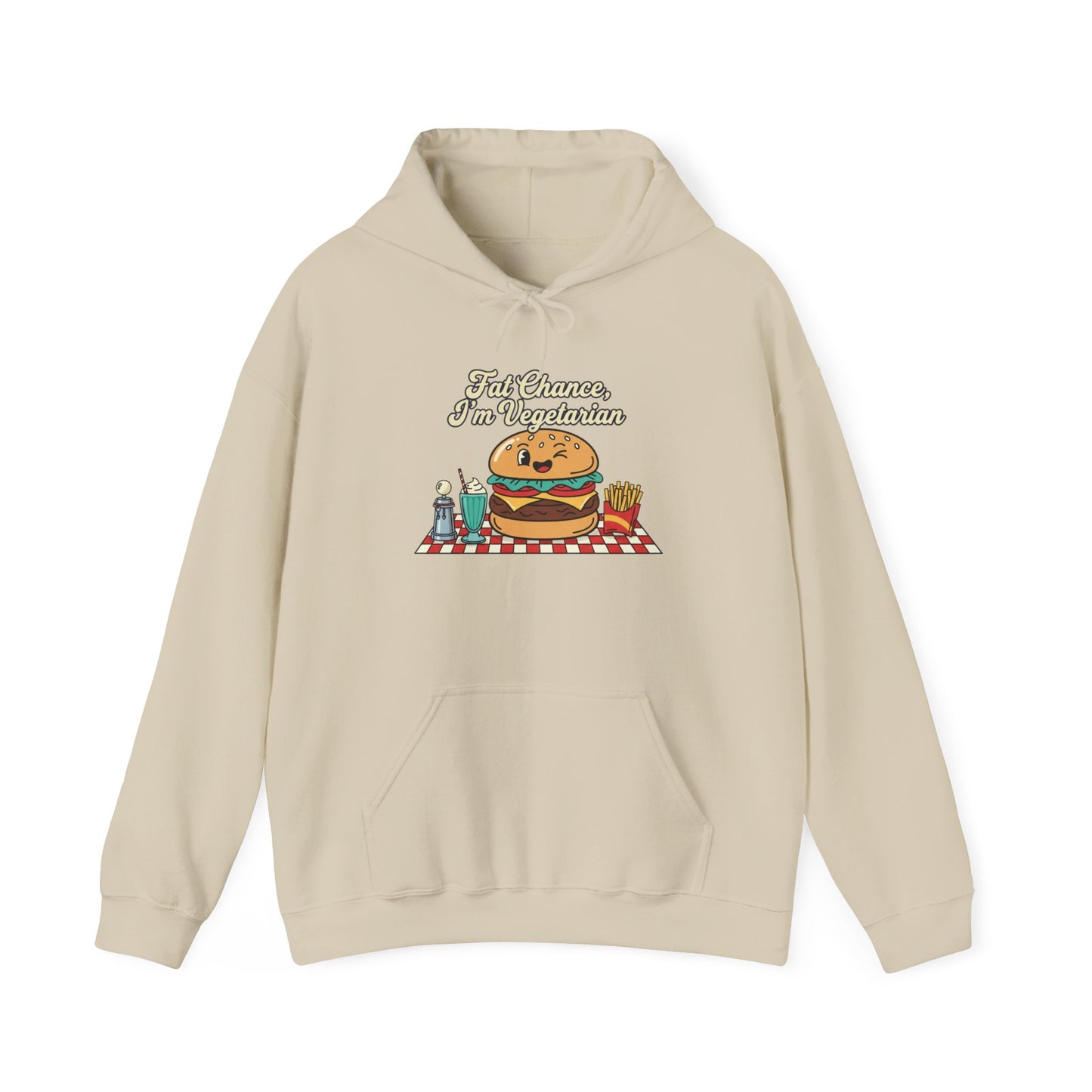 Fat Chance, I'm Vegetarian, Burger Matchbook Hoodie | retro diner shirt, matchbook graphic