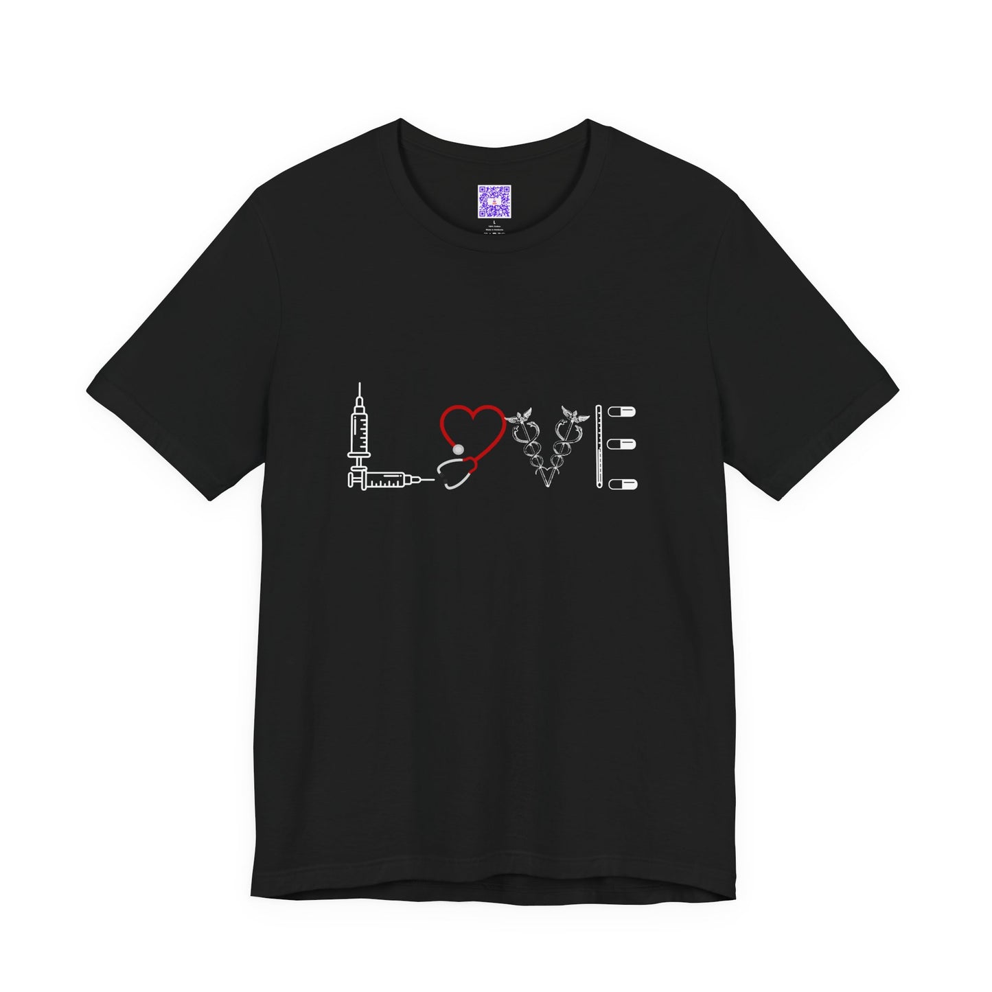 Nurse Tee Love Symbol Medical Tools Unisex Jersey Short Sleeve T-Shirt