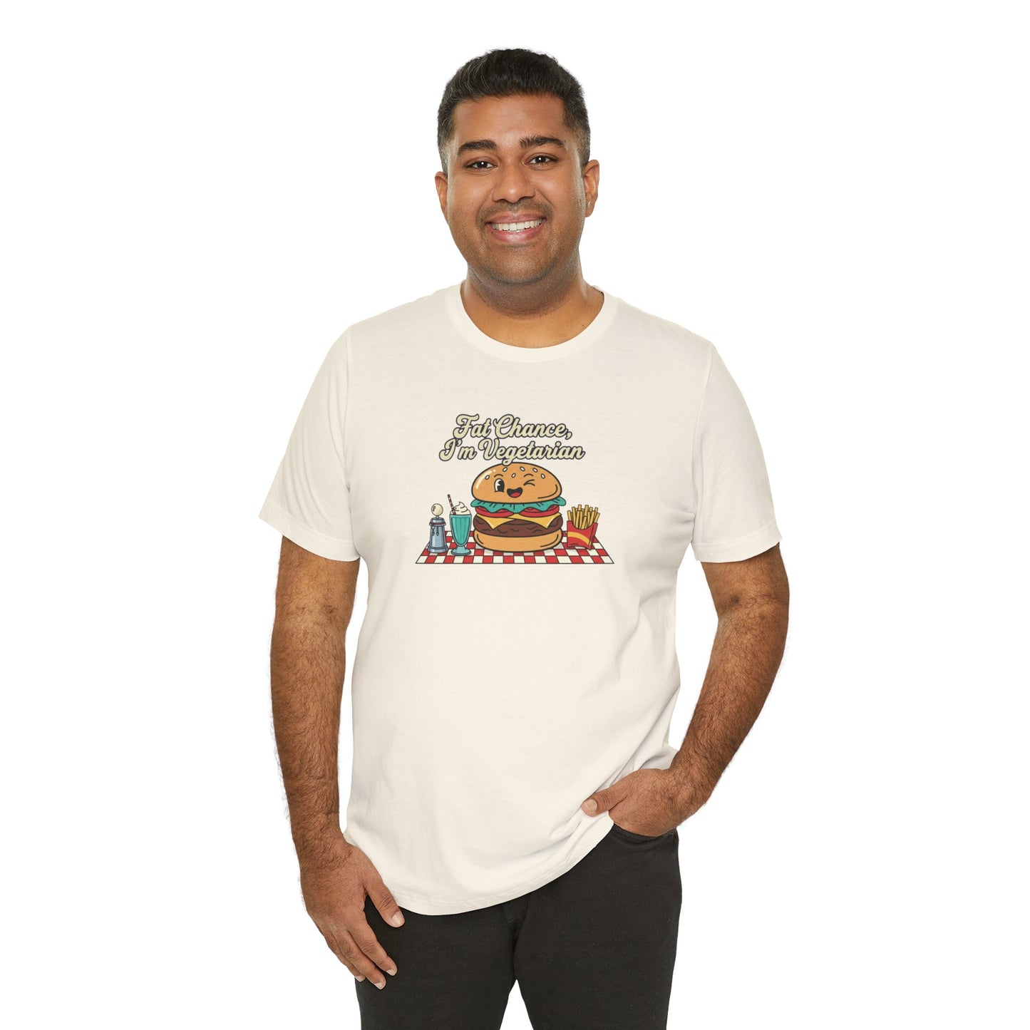 Fat Chance, I'm Vegetarian, Burger Matchbook Graphic Tee | retro diner shirt, vintage fast food design