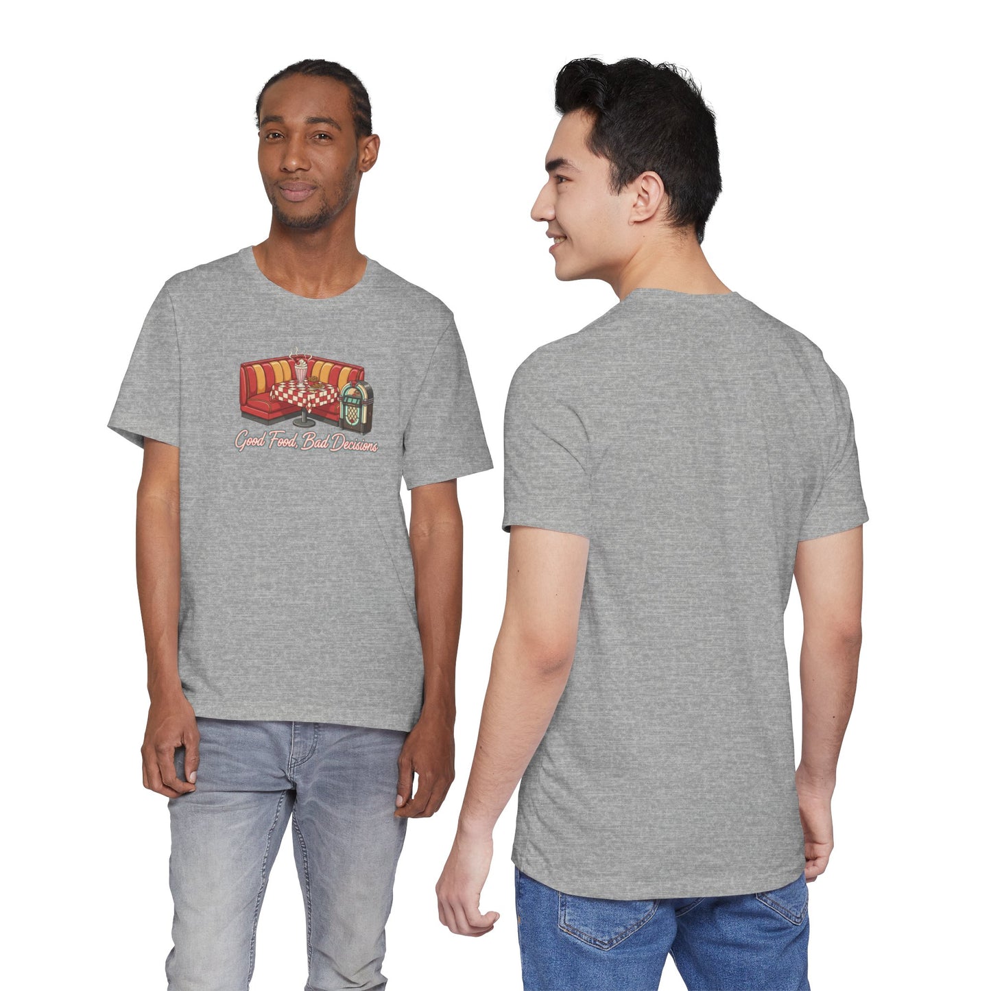 Good Food, Bad Decisions, Diner Booth & Jukebox Tee | Retro Diner Shirt, Matchbook Graphic