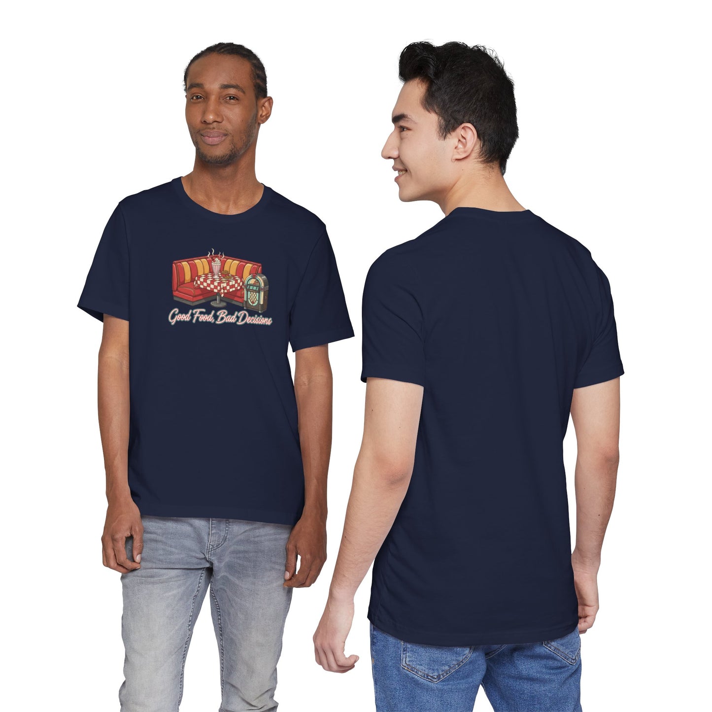 Good Food, Bad Decisions, Diner Booth & Jukebox Tee | Retro Diner Shirt, Matchbook Graphic
