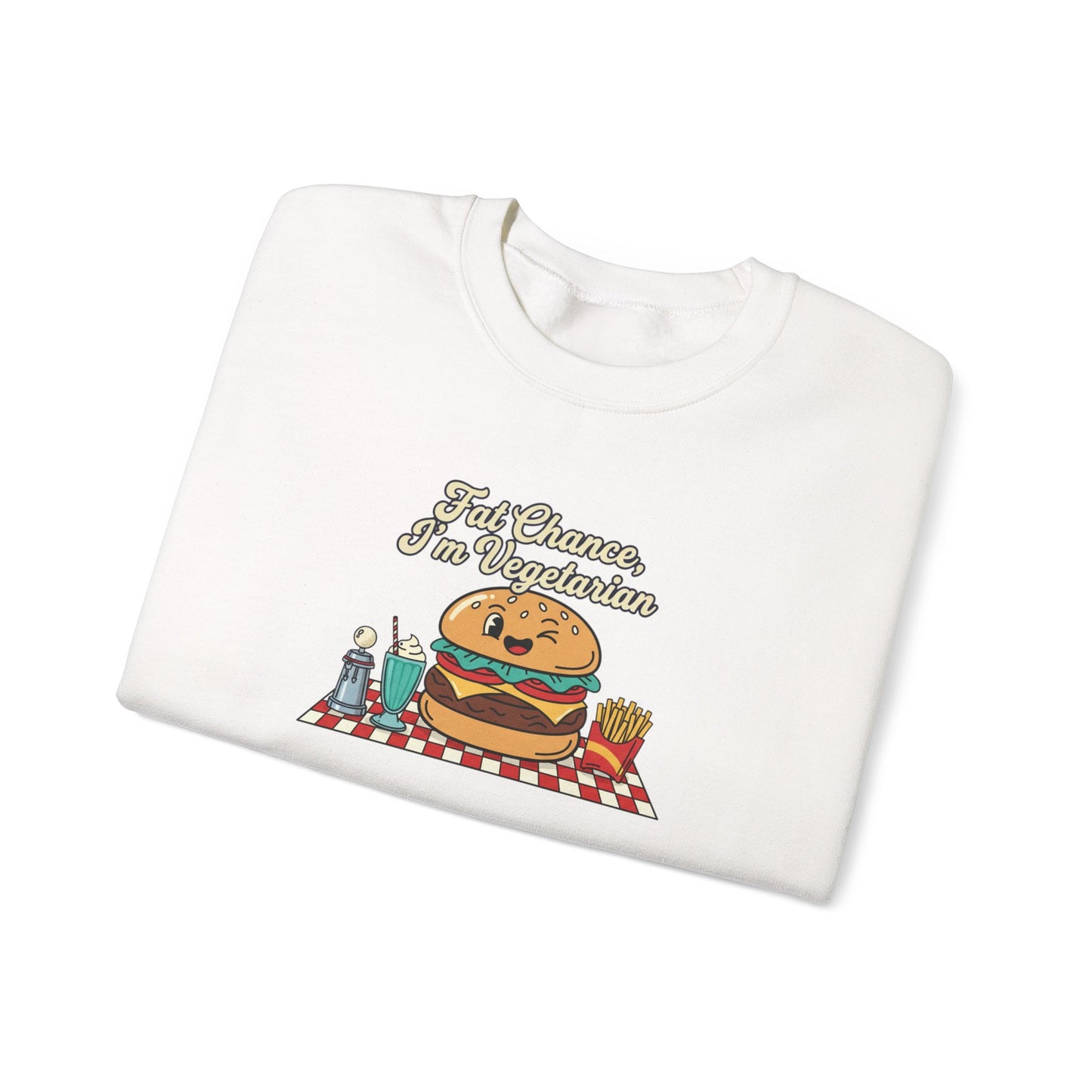 Fat Chance, I'm Vegetarian, Cheeseburger Diner Graphic Sweatshirt | Retro Diner, Matchbook & Pantry Label Art