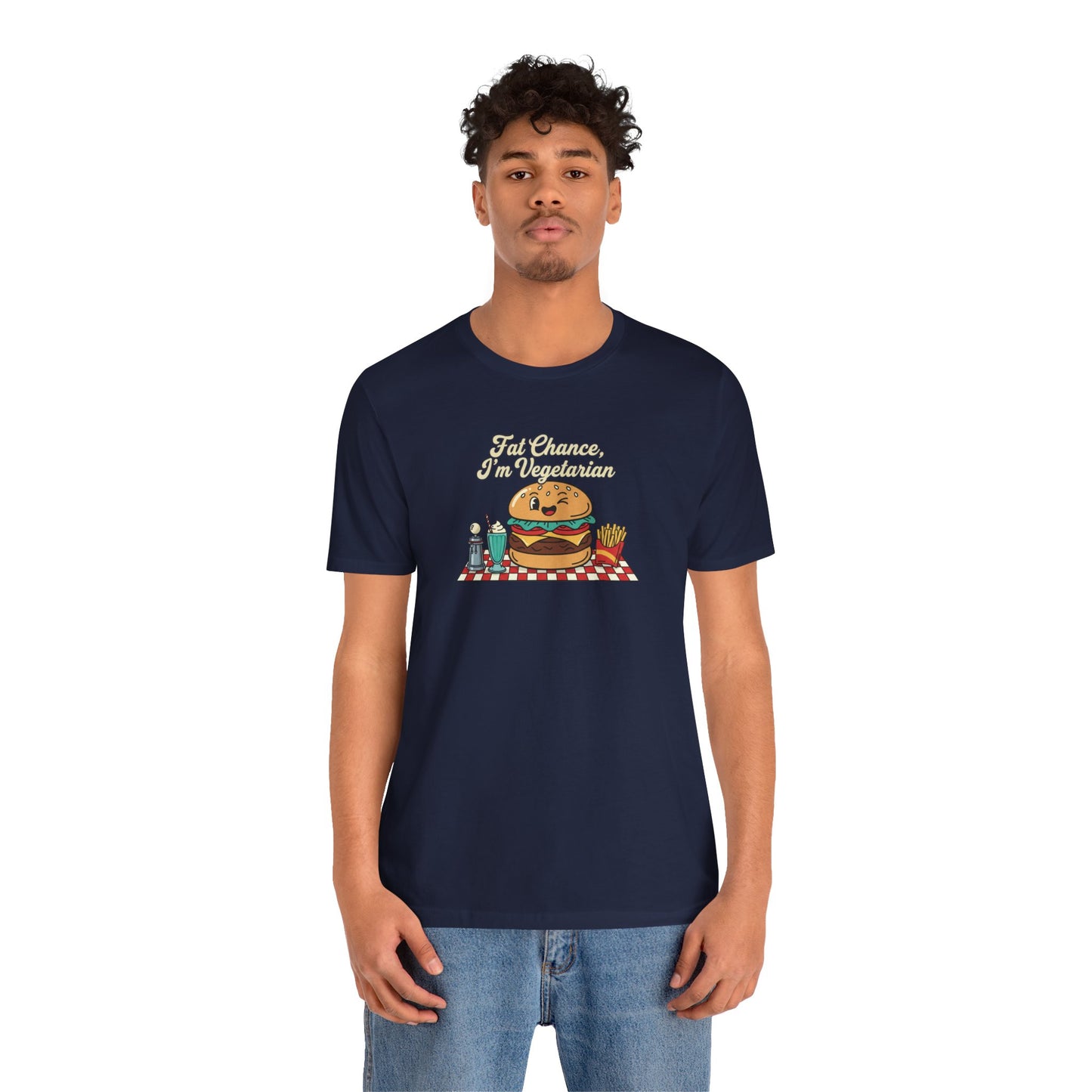 Fat Chance, I'm Vegetarian, Burger Matchbook Graphic Tee | retro diner shirt, vintage fast food design