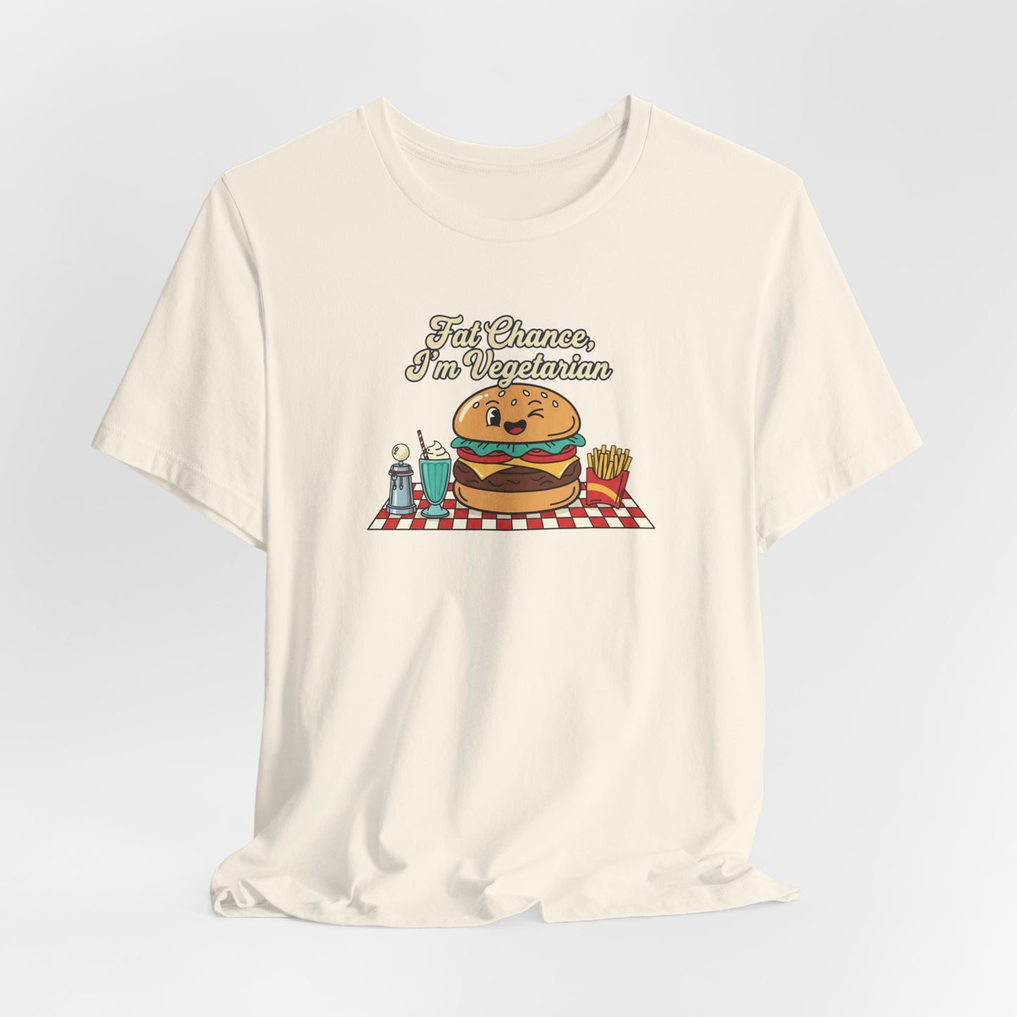 Fat Chance, I'm Vegetarian, Burger Matchbook Graphic Tee | retro diner shirt, vintage fast food design