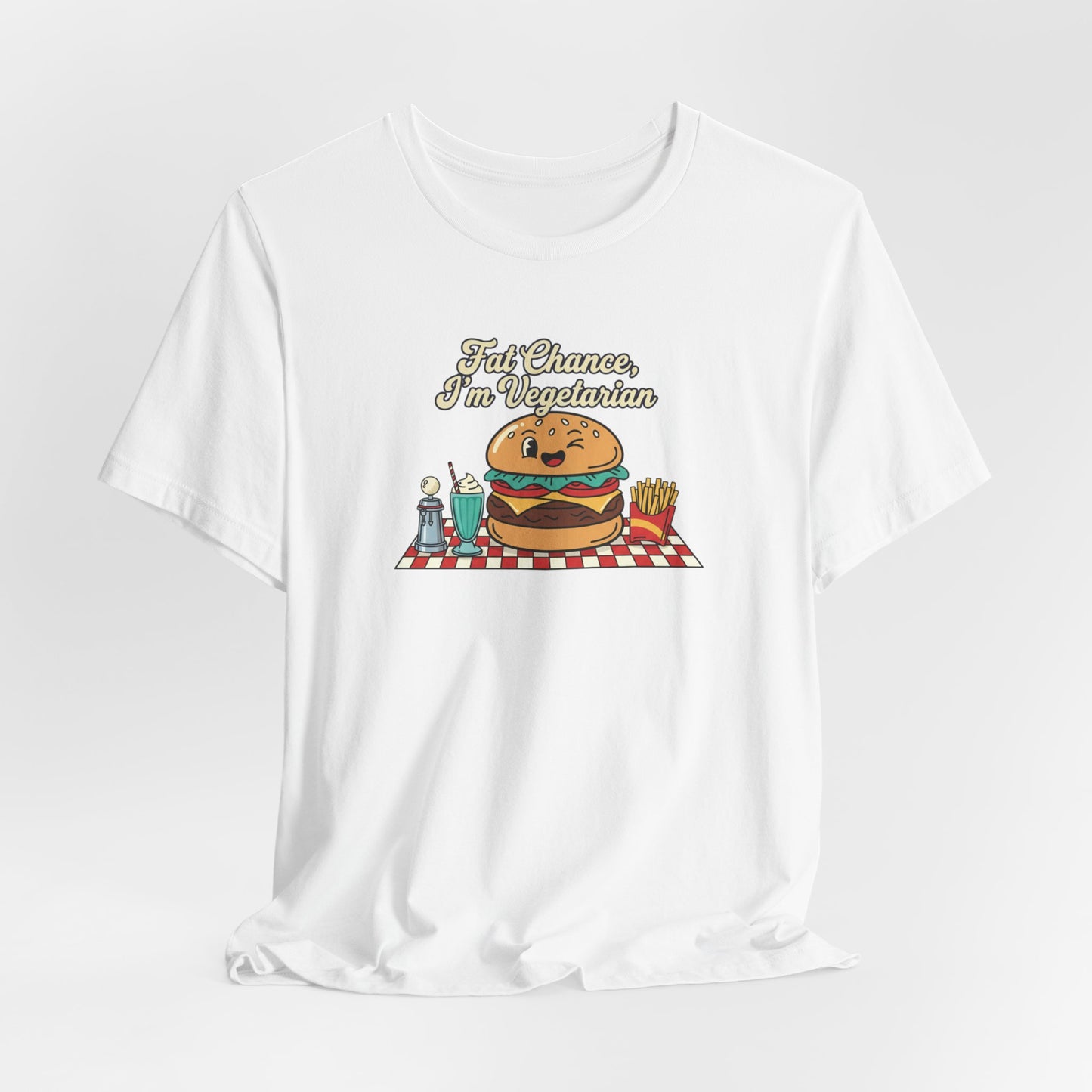 Fat Chance, I'm Vegetarian, Burger Matchbook Graphic Tee | retro diner shirt, vintage fast food design