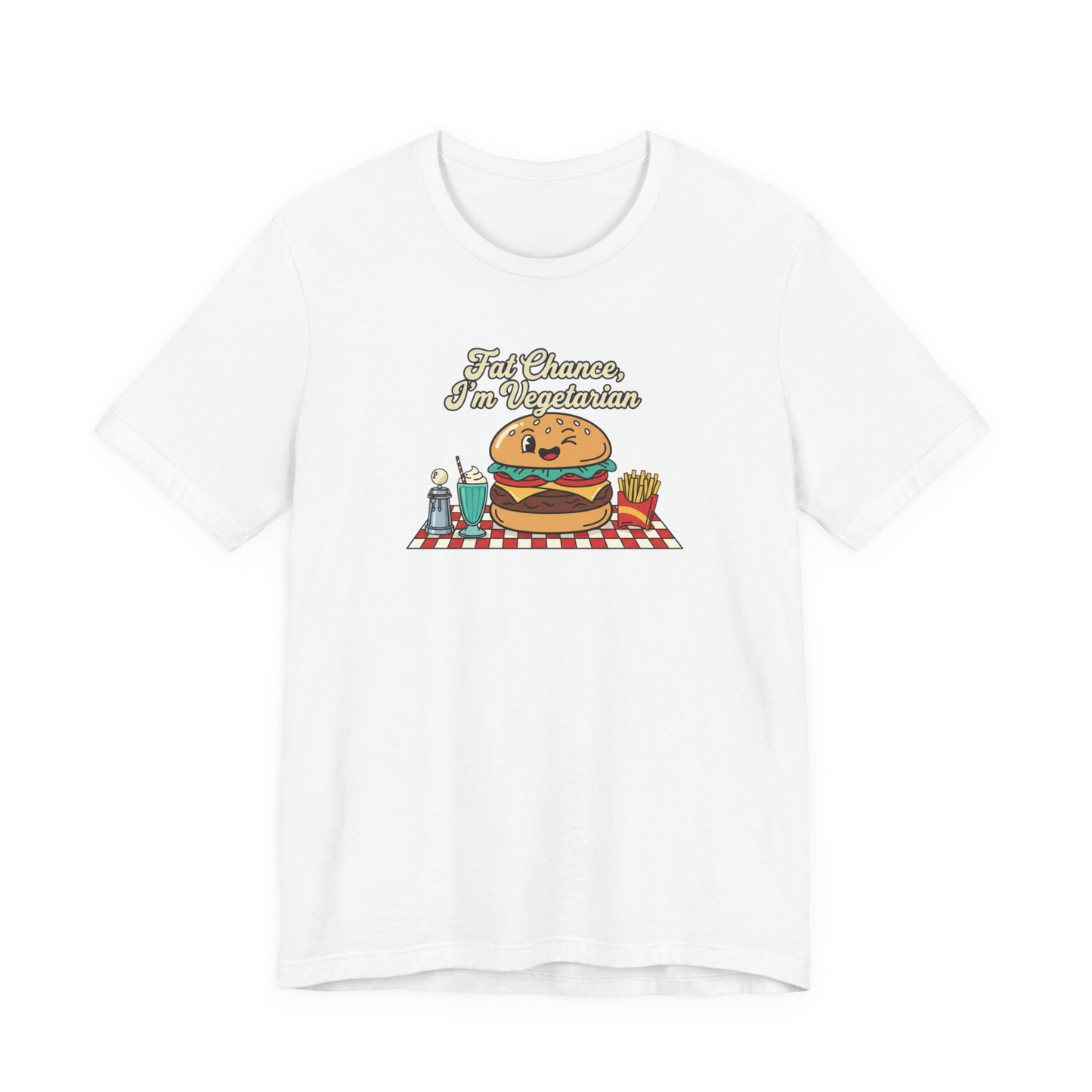 Fat Chance, I'm Vegetarian, Burger Matchbook Graphic Tee | retro diner shirt, vintage fast food design