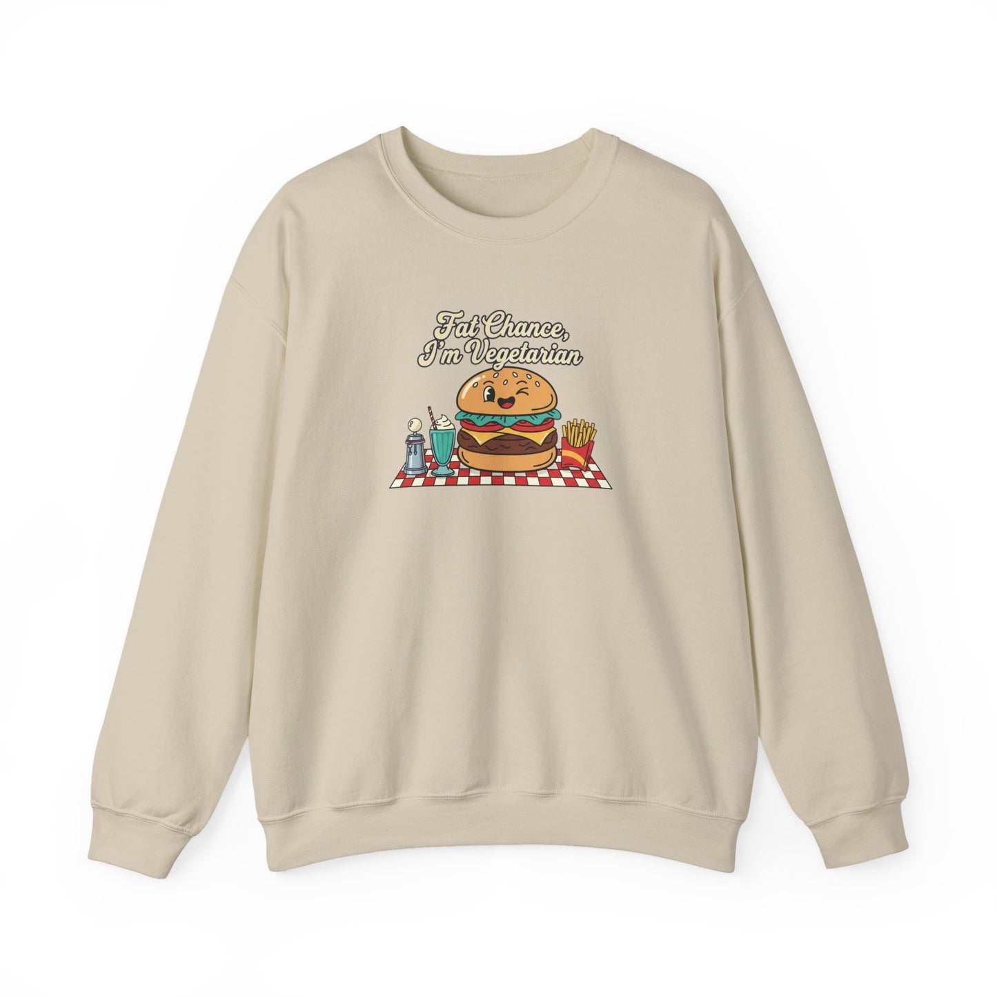 Fat Chance, I'm Vegetarian, Cheeseburger Diner Graphic Sweatshirt | Retro Diner, Matchbook & Pantry Label Art