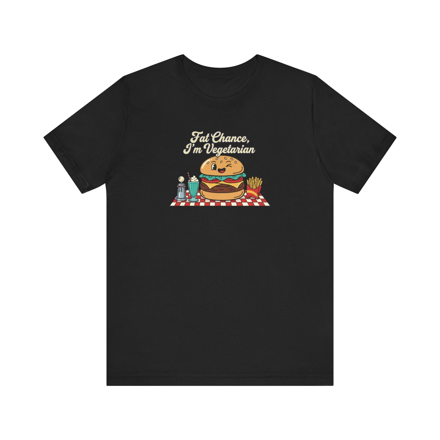 Fat Chance, I'm Vegetarian, Burger Matchbook Graphic Tee | retro diner shirt, vintage fast food design