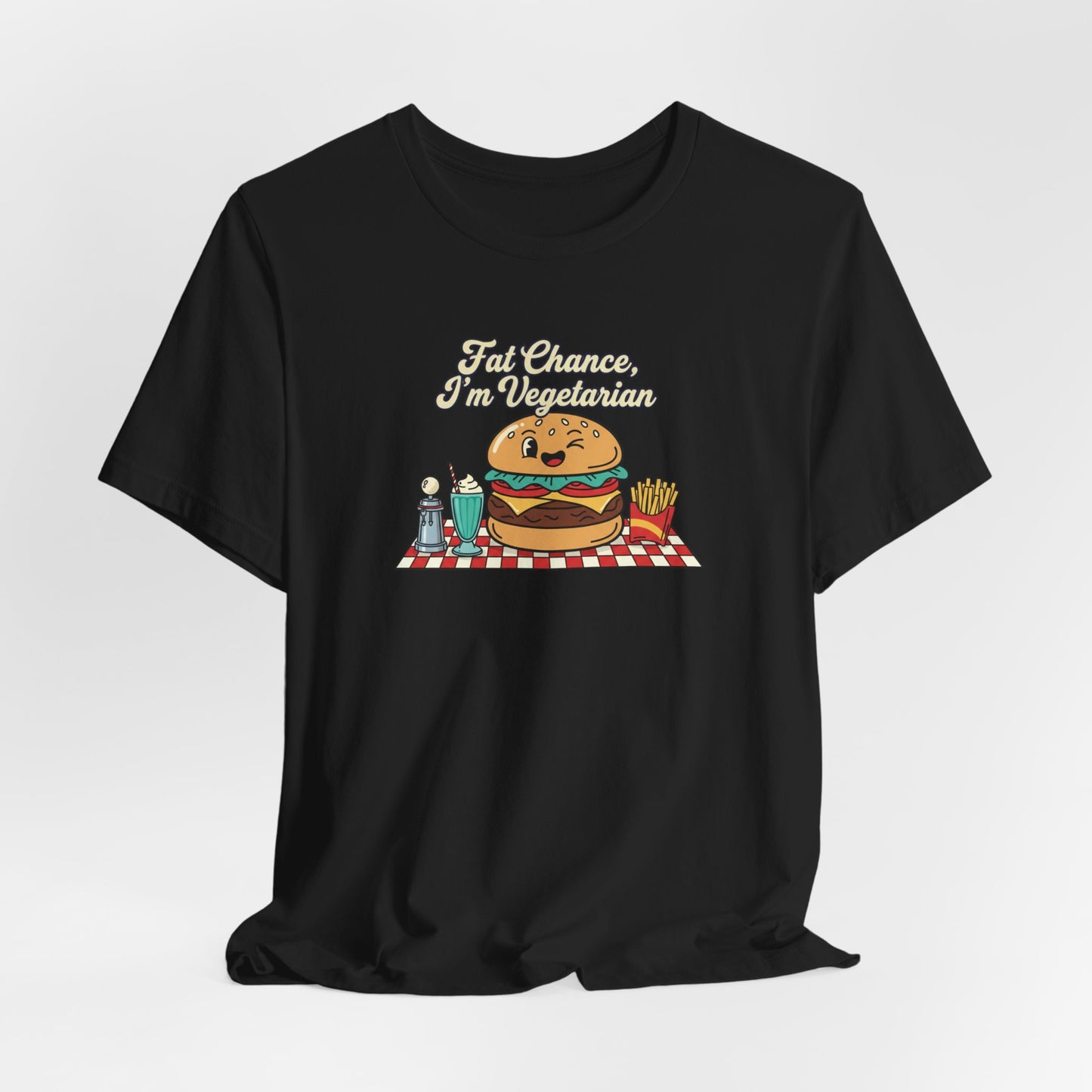Fat Chance, I'm Vegetarian, Burger Matchbook Graphic Tee | retro diner shirt, vintage fast food design