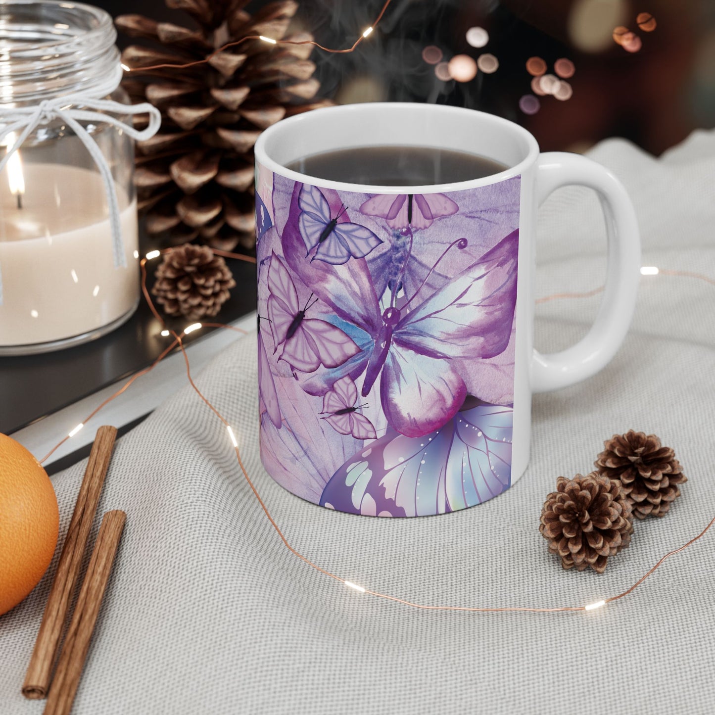Butterfly Dream Ceramic Mug, Colorful Butterfly Mug, Nature Lover Gift, Artistic Coffee Cup, Spring Decor, Unique Drinkware