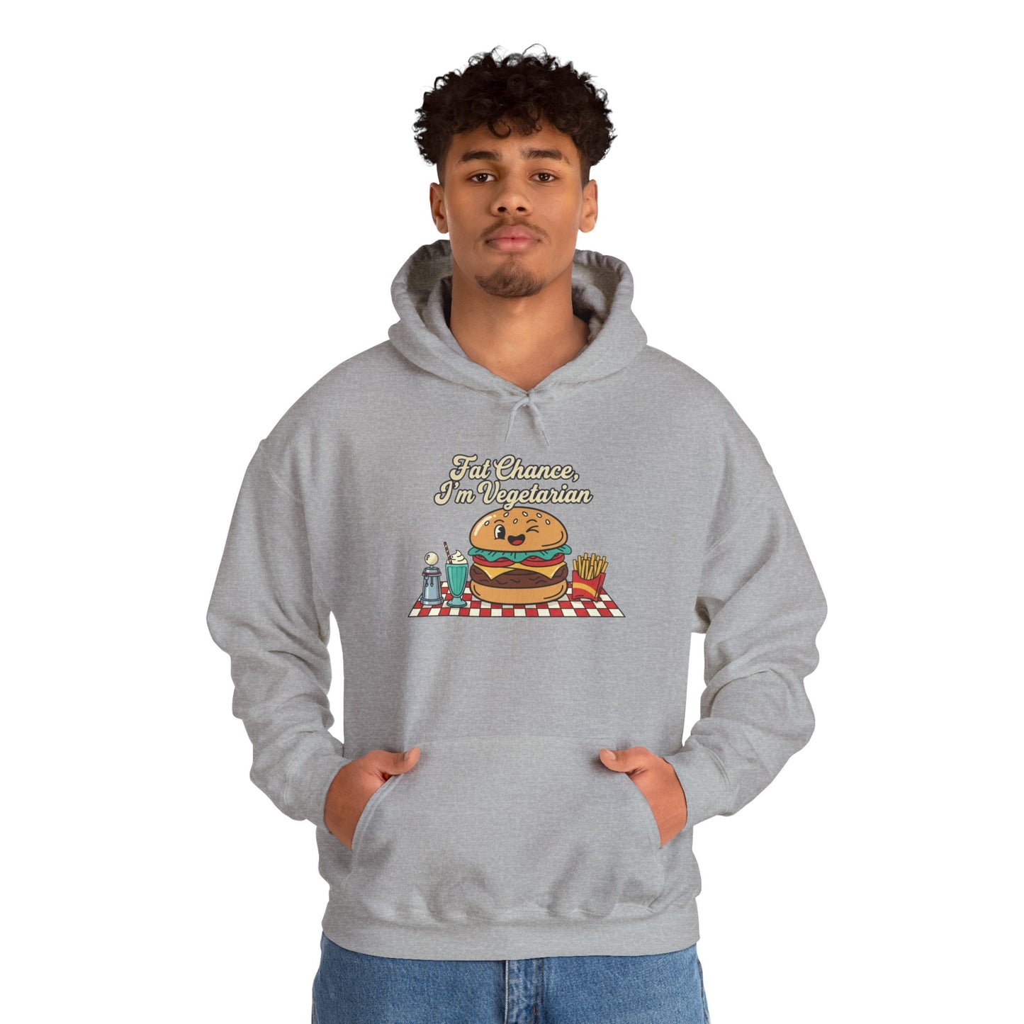 Fat Chance, I'm Vegetarian, Burger Matchbook Hoodie | retro diner shirt, matchbook graphic