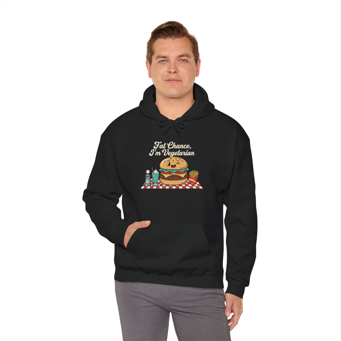 Fat Chance, I'm Vegetarian, Burger Matchbook Hoodie | retro diner shirt, matchbook graphic