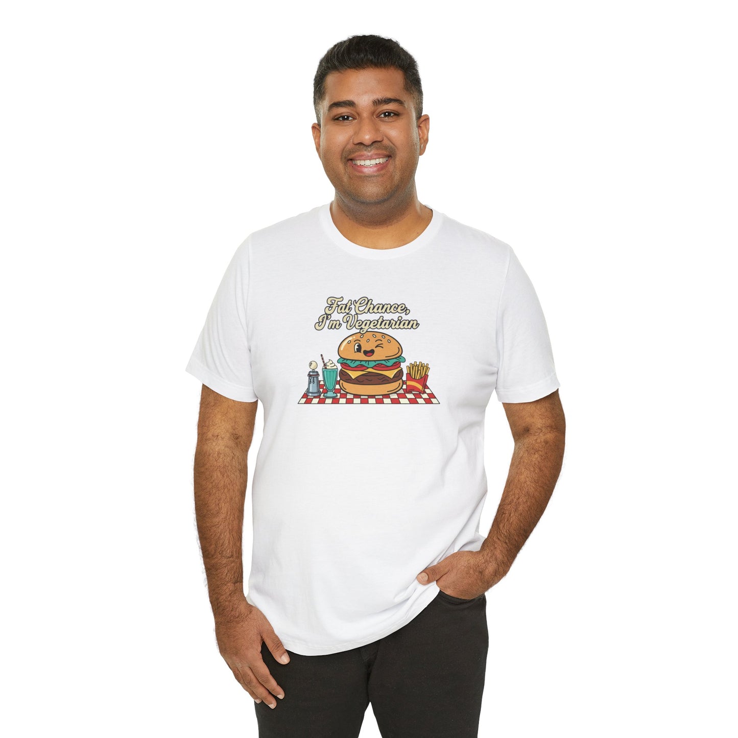 Fat Chance, I'm Vegetarian, Burger Matchbook Graphic Tee | retro diner shirt, vintage fast food design