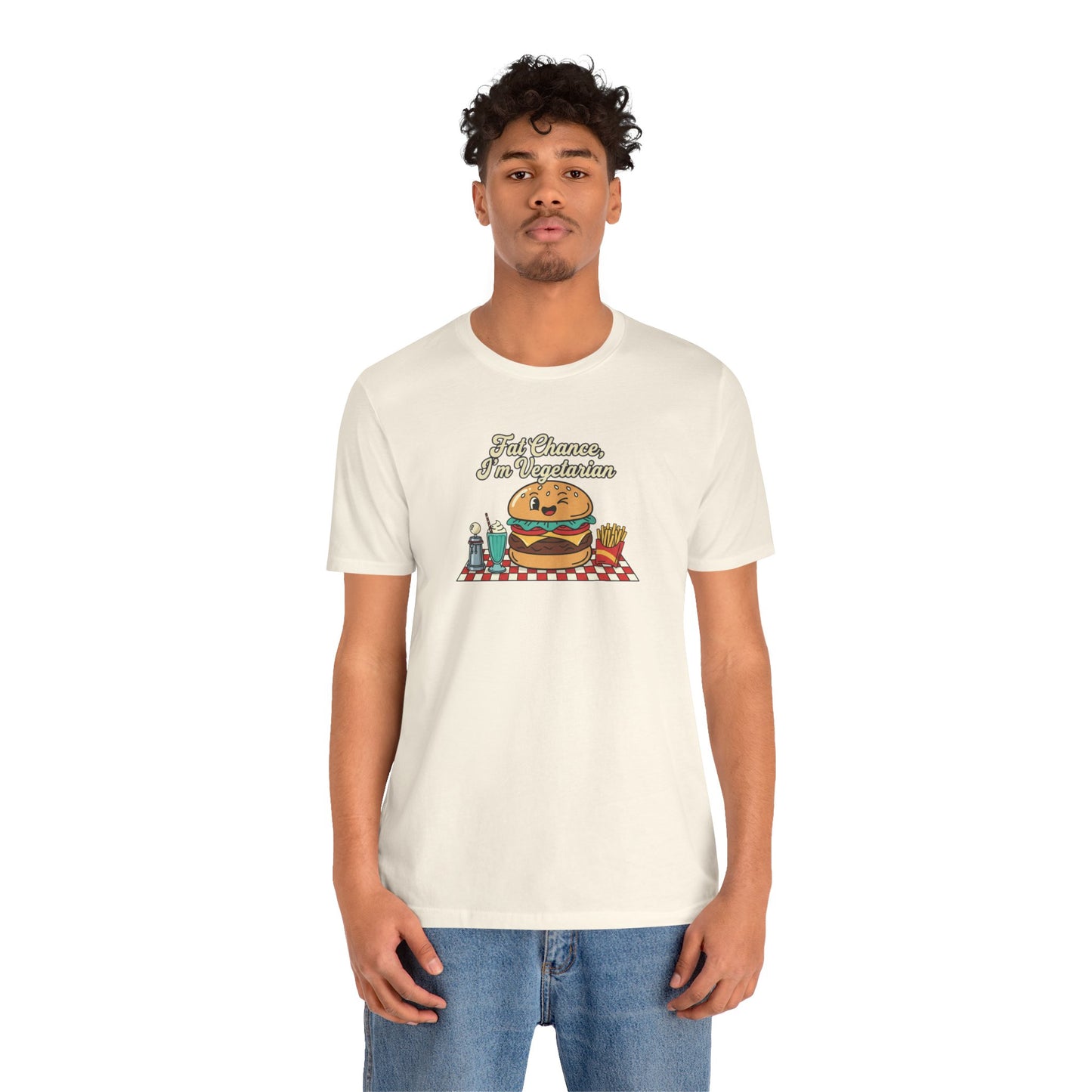 Fat Chance, I'm Vegetarian, Burger Matchbook Graphic Tee | retro diner shirt, vintage fast food design