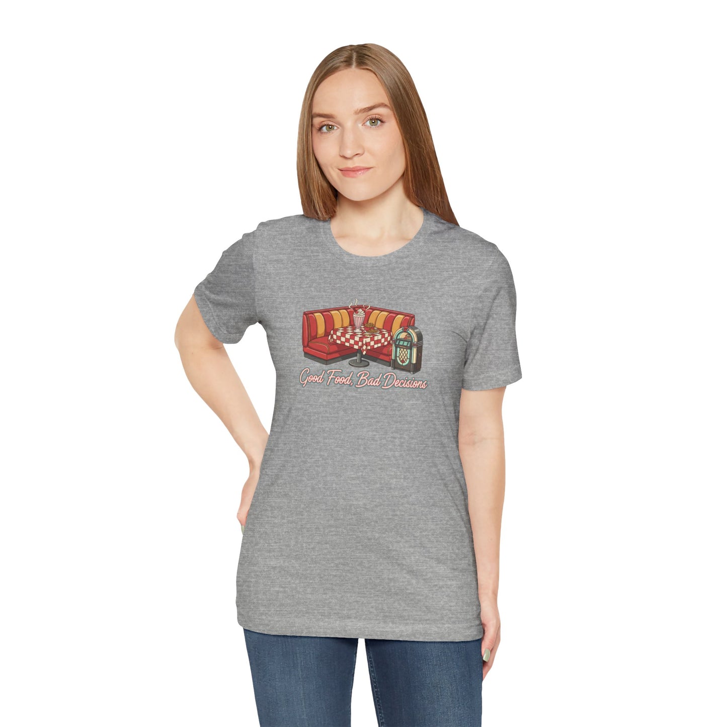 Good Food, Bad Decisions, Diner Booth & Jukebox Tee | Retro Diner Shirt, Matchbook Graphic