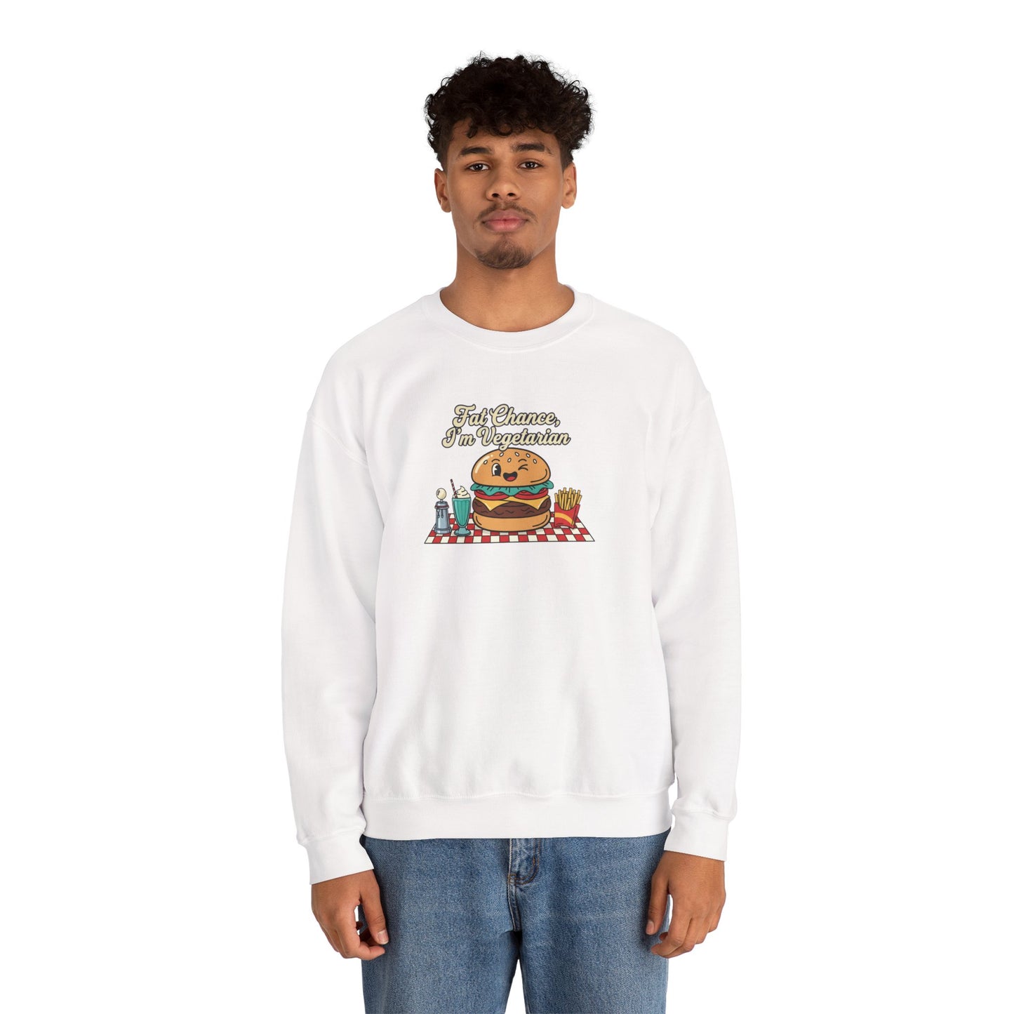 Fat Chance, I'm Vegetarian, Cheeseburger Diner Graphic Sweatshirt | Retro Diner, Matchbook & Pantry Label Art
