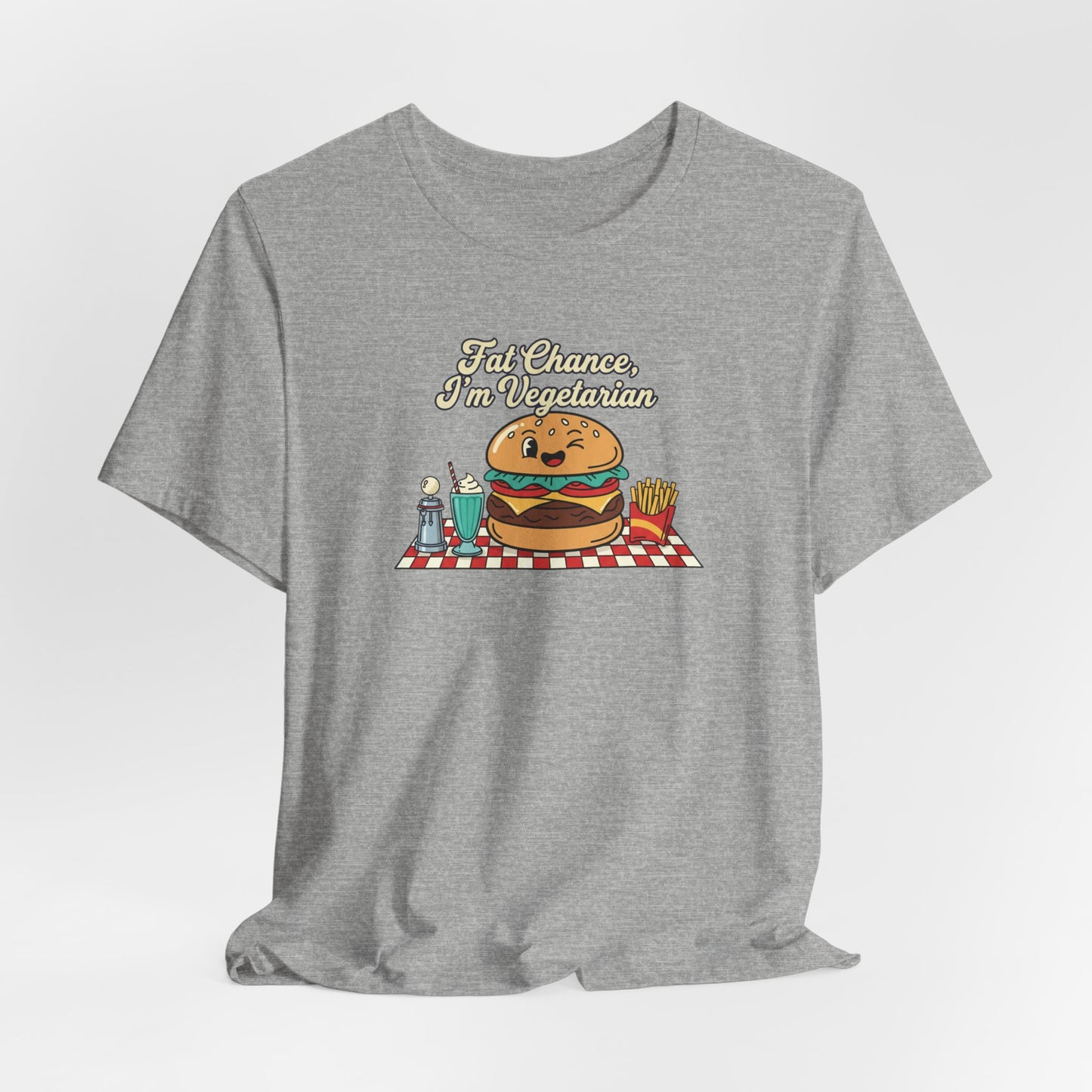 Fat Chance, I'm Vegetarian, Burger Matchbook Graphic Tee | retro diner shirt, vintage fast food design