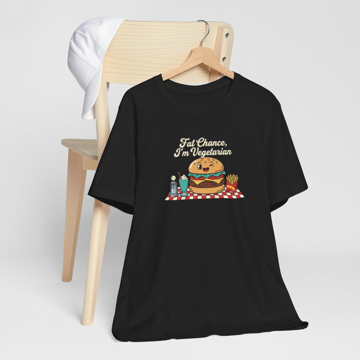 Fat Chance, I'm Vegetarian, Burger Matchbook Graphic Tee | retro diner shirt, vintage fast food design