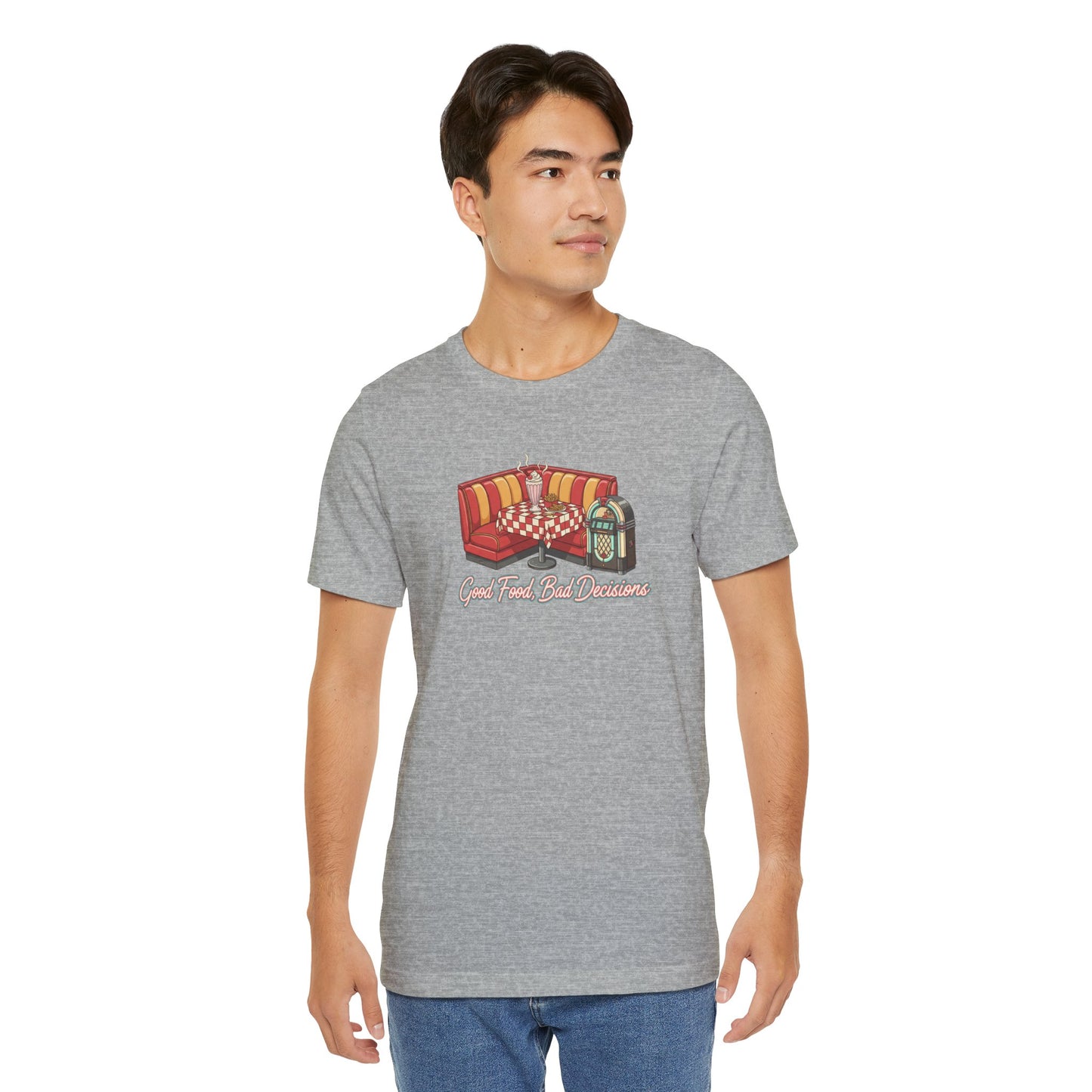 Good Food, Bad Decisions, Diner Booth & Jukebox Tee | Retro Diner Shirt, Matchbook Graphic
