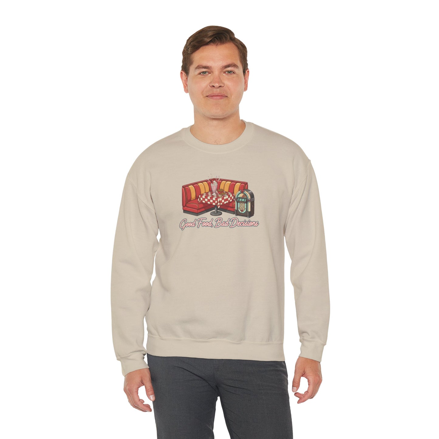 Great Food and Bad Decisions, Diner Booth Graphic Sweatshirt | Retro Diner Shirt, Matchbook Graphic