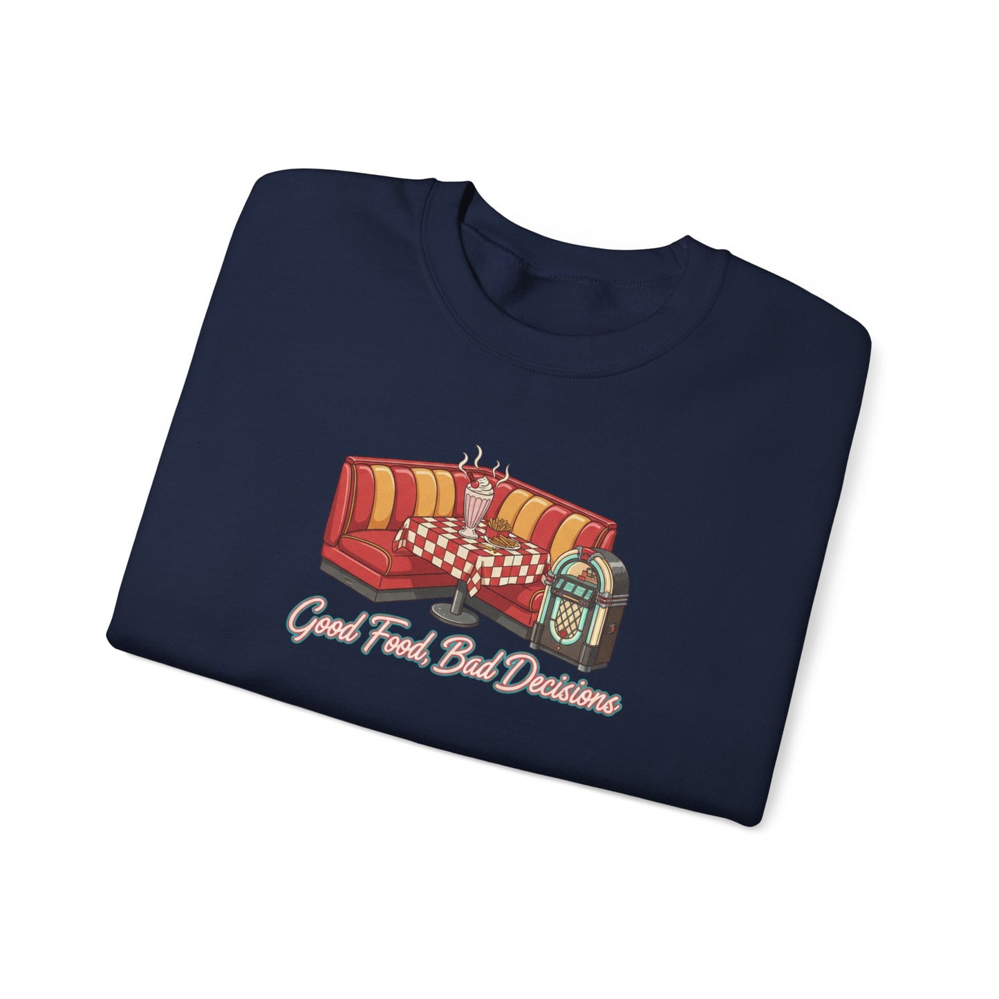 Great Food and Bad Decisions, Diner Booth Graphic Sweatshirt | Retro Diner Shirt, Matchbook Graphic