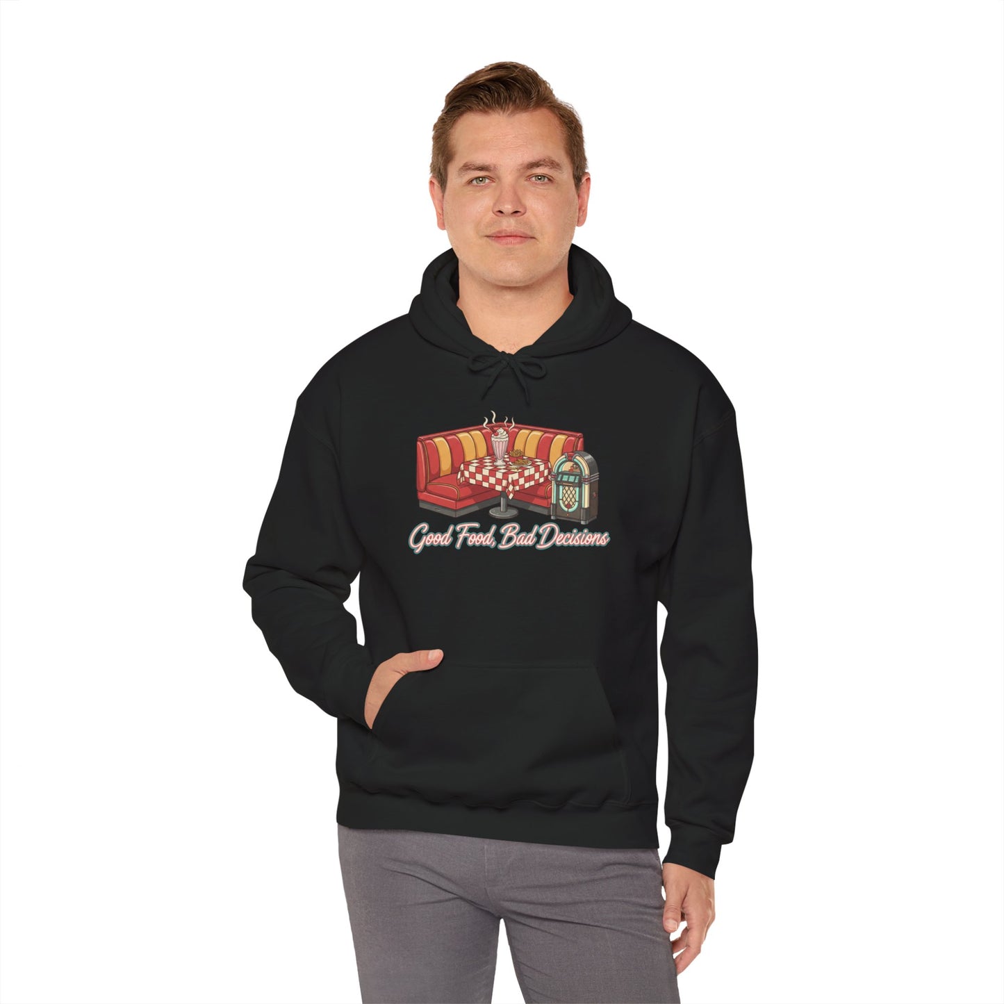 Good Food and Bad Decisions, Matchbook Diner Logo Hoodie | retro diner shirt, matchbook graphic