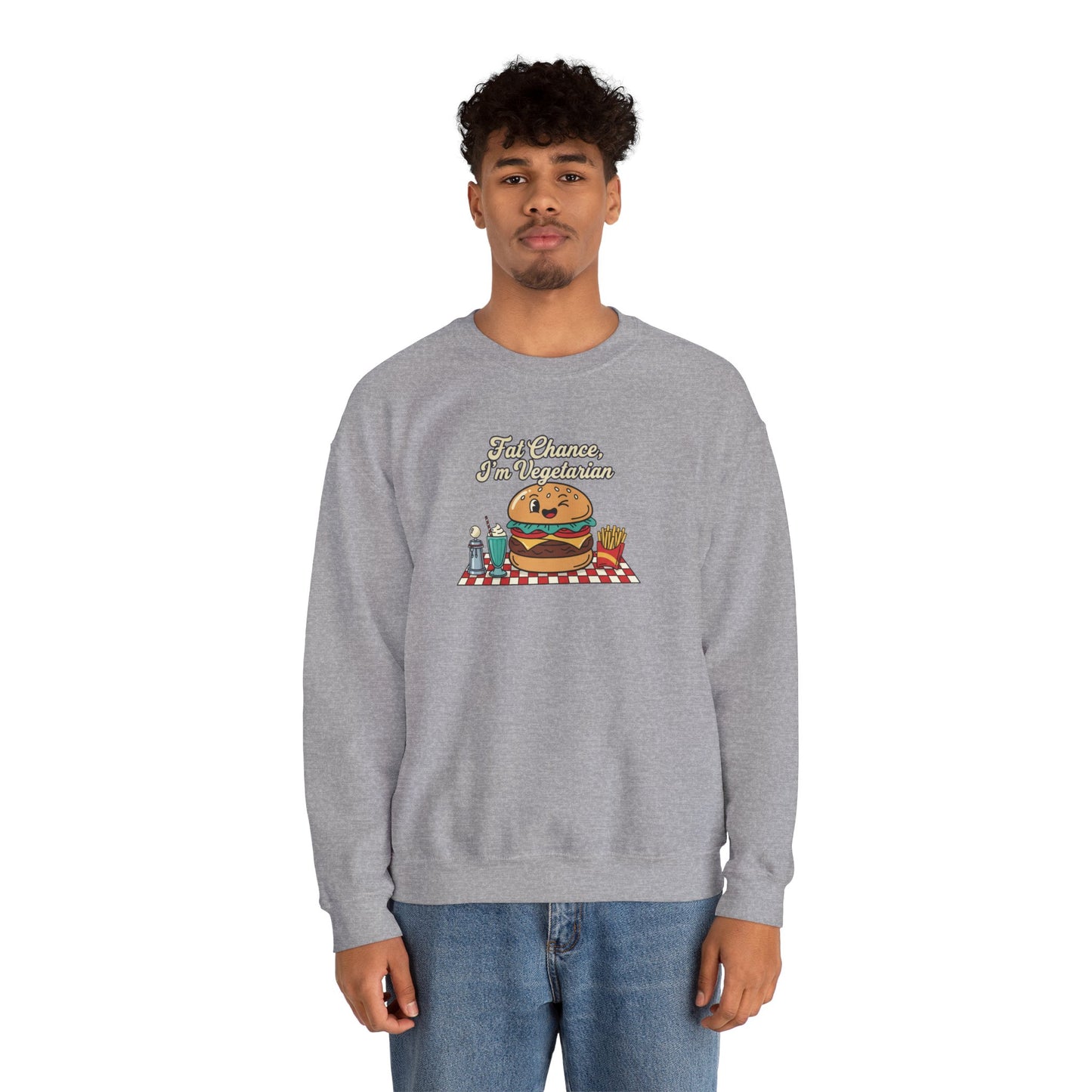 Fat Chance, I'm Vegetarian, Cheeseburger Diner Graphic Sweatshirt | Retro Diner, Matchbook & Pantry Label Art