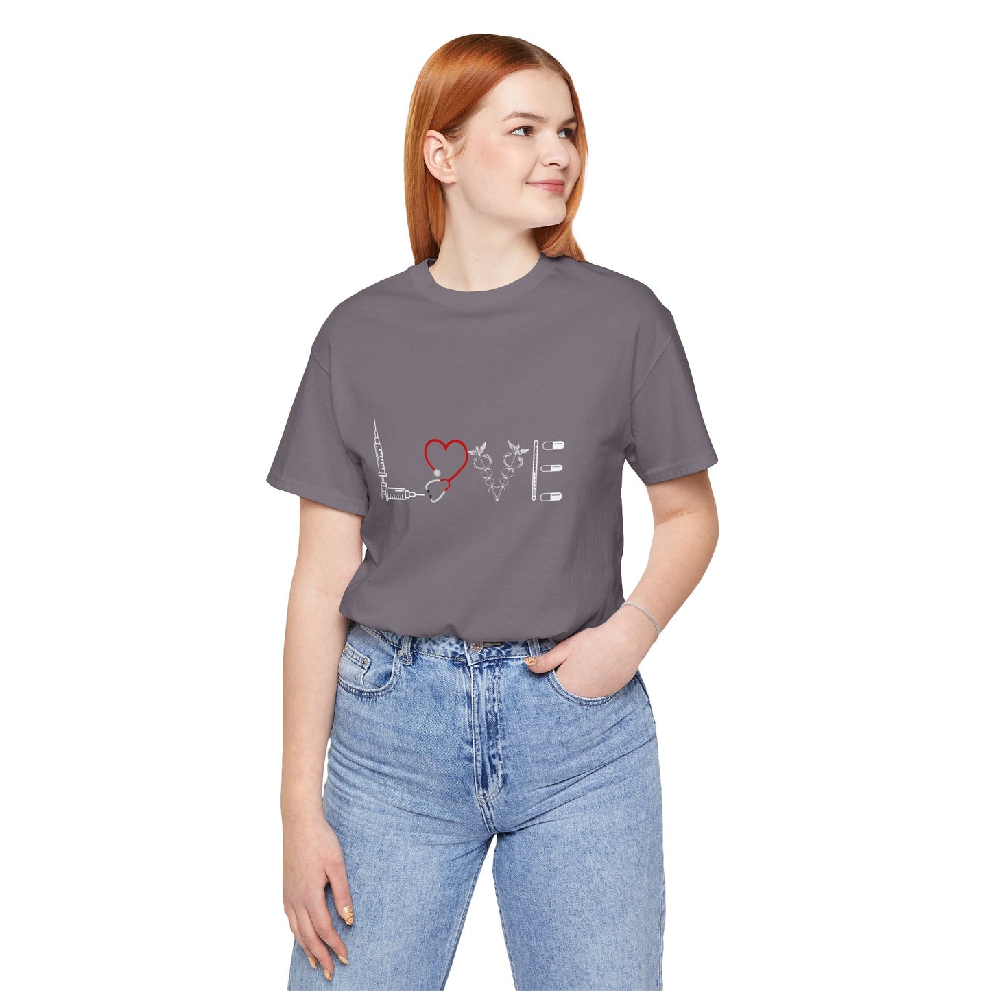 Nurse Tee Love Symbol Medical Tools Unisex Jersey Short Sleeve T-Shirt