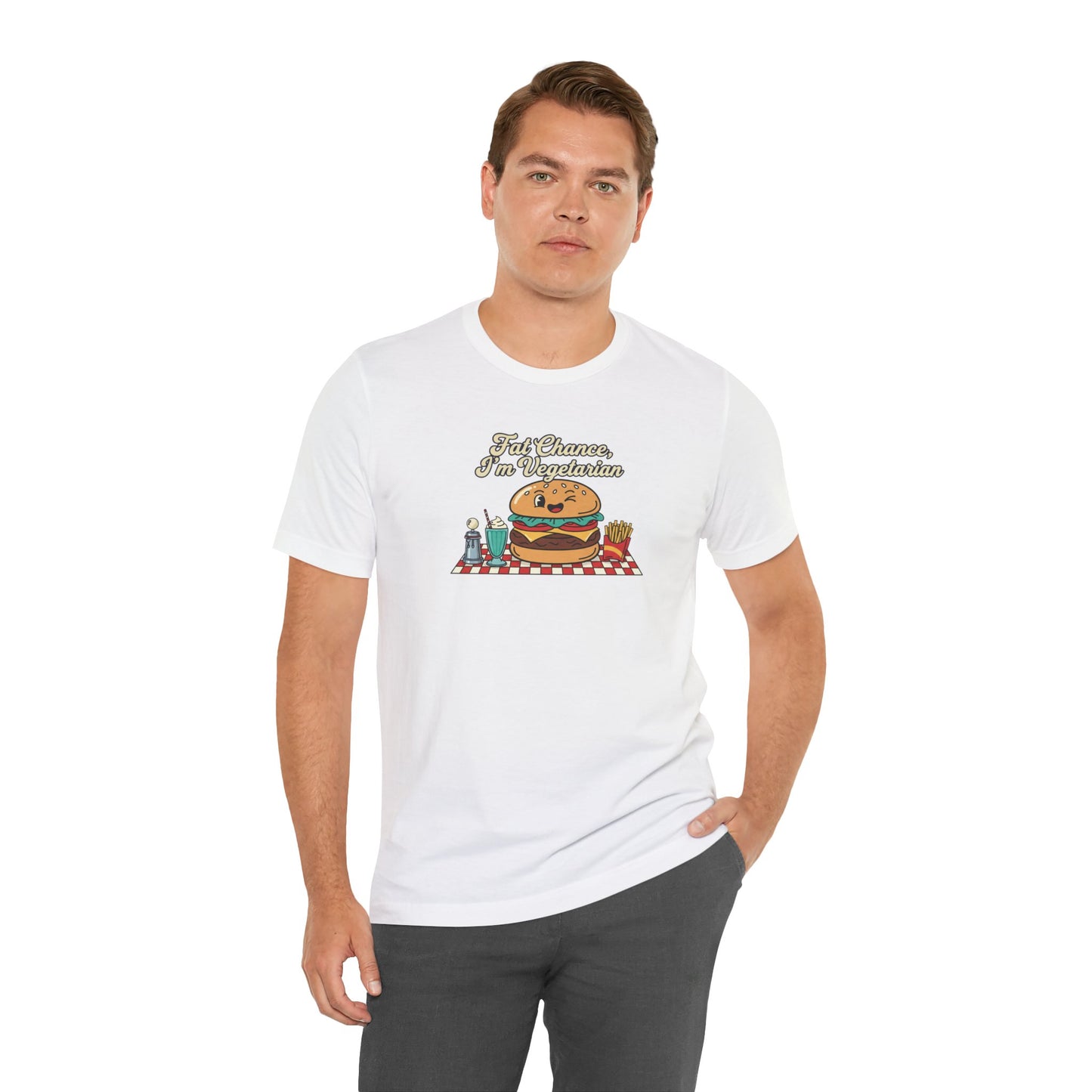 Fat Chance, I'm Vegetarian, Burger Matchbook Graphic Tee | retro diner shirt, vintage fast food design