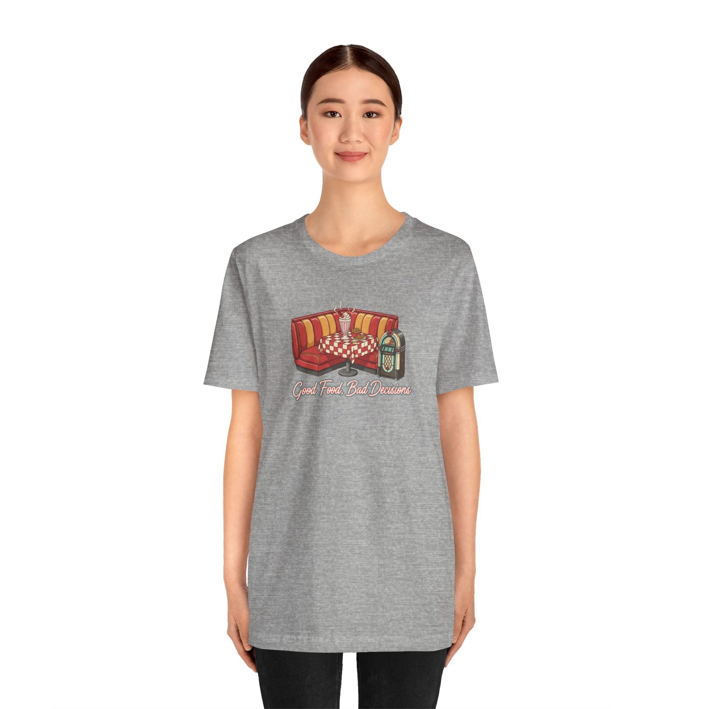 Good Food, Bad Decisions, Diner Booth & Jukebox Tee | Retro Diner Shirt, Matchbook Graphic