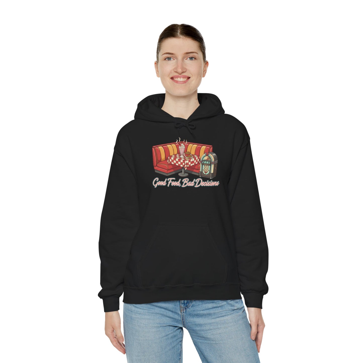 Good Food and Bad Decisions, Matchbook Diner Logo Hoodie | retro diner shirt, matchbook graphic