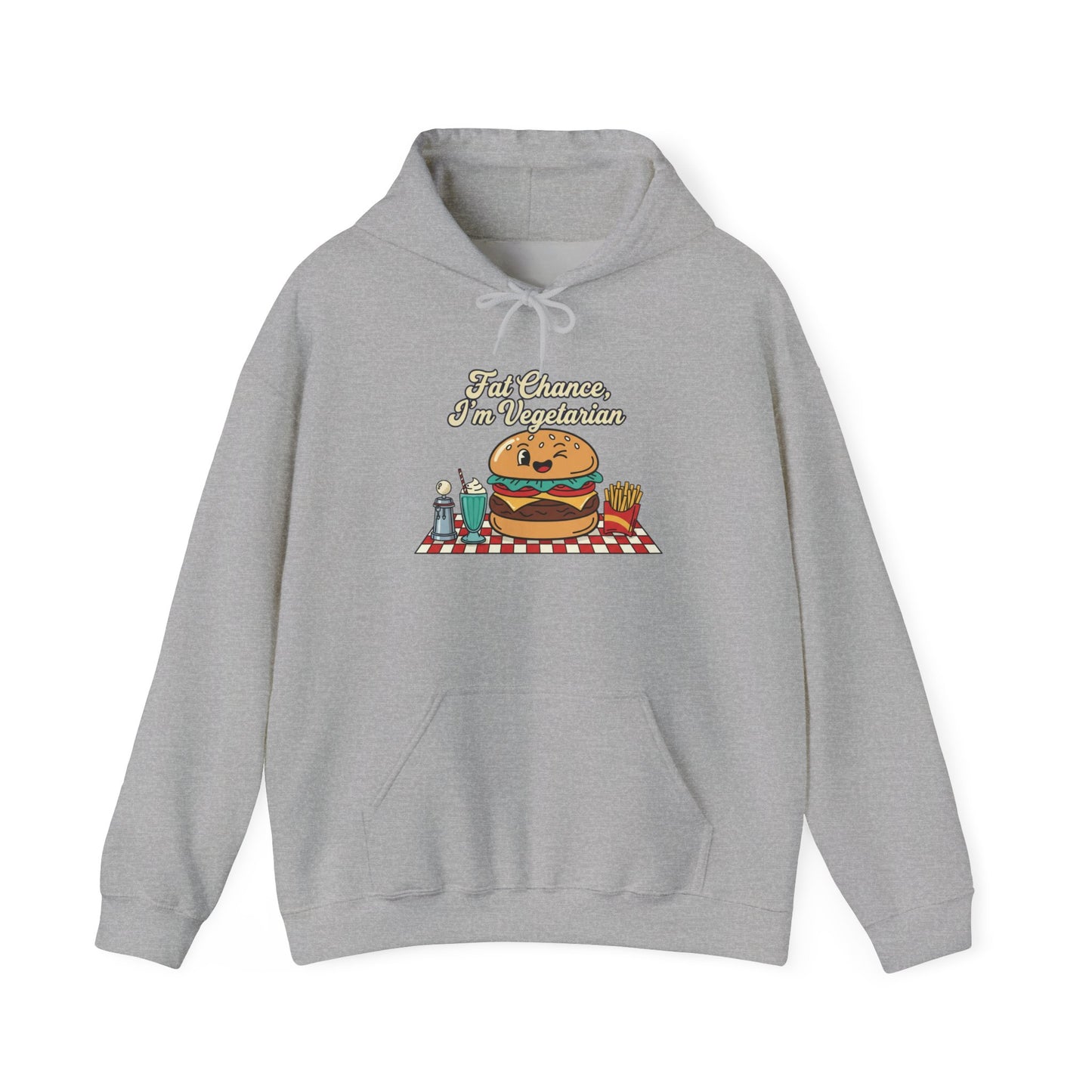 Fat Chance, I'm Vegetarian, Burger Matchbook Hoodie | retro diner shirt, matchbook graphic