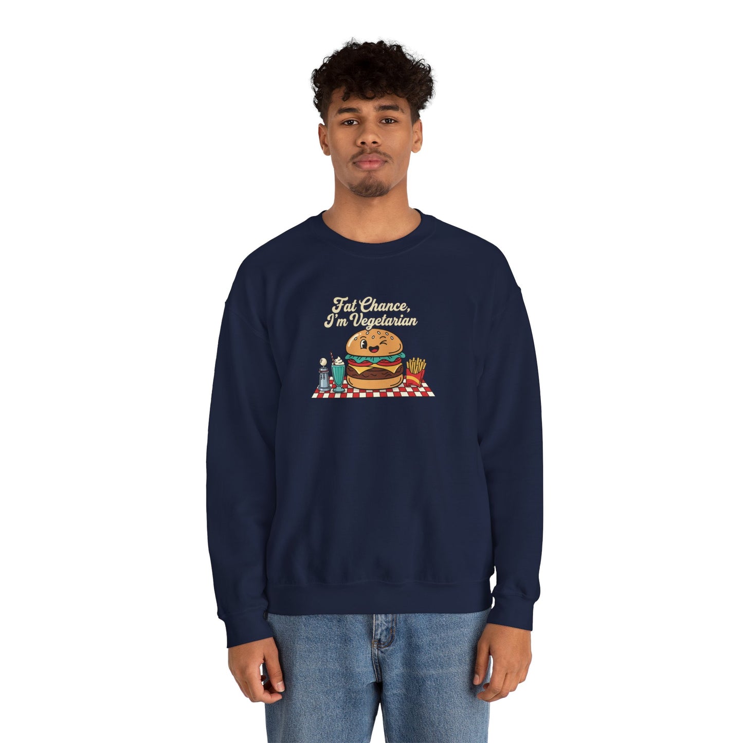 Fat Chance, I'm Vegetarian, Cheeseburger Diner Graphic Sweatshirt | Retro Diner, Matchbook & Pantry Label Art