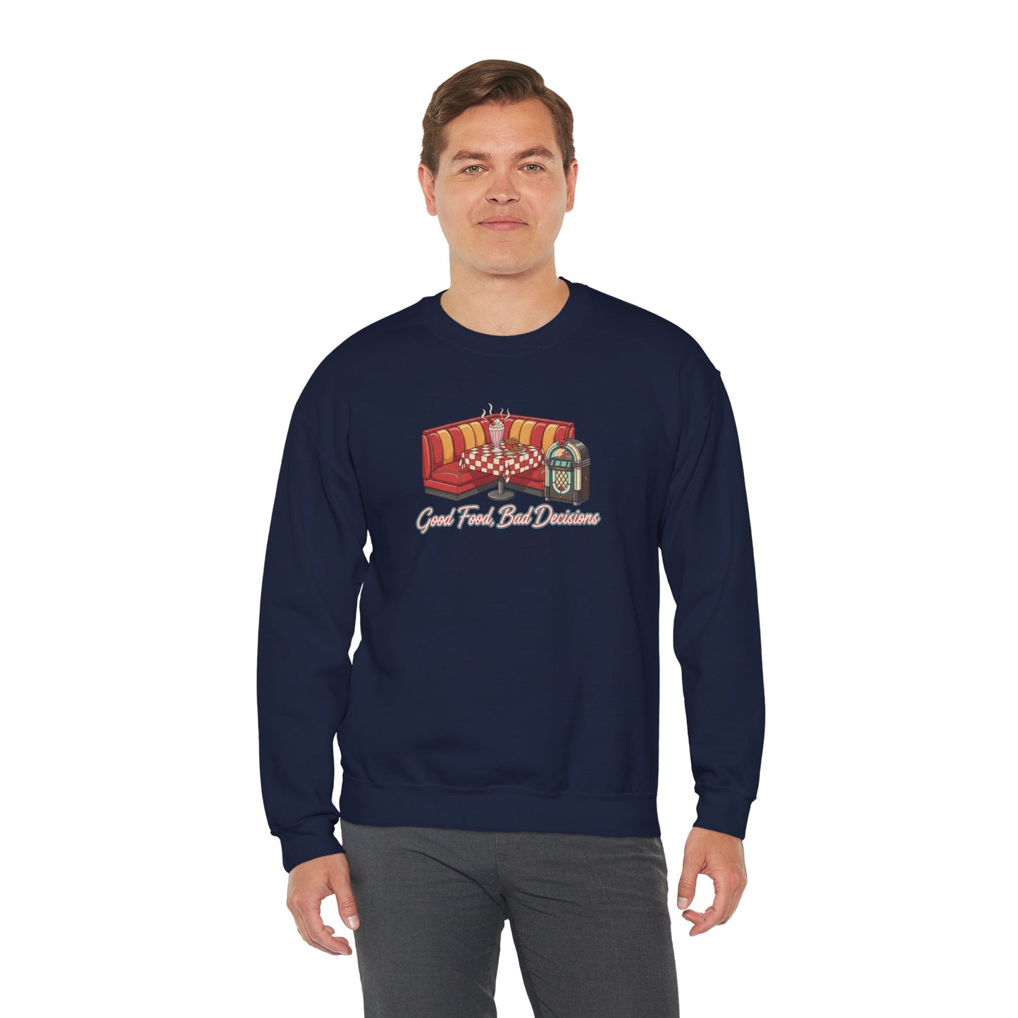 Great Food and Bad Decisions, Diner Booth Graphic Sweatshirt | Retro Diner Shirt, Matchbook Graphic