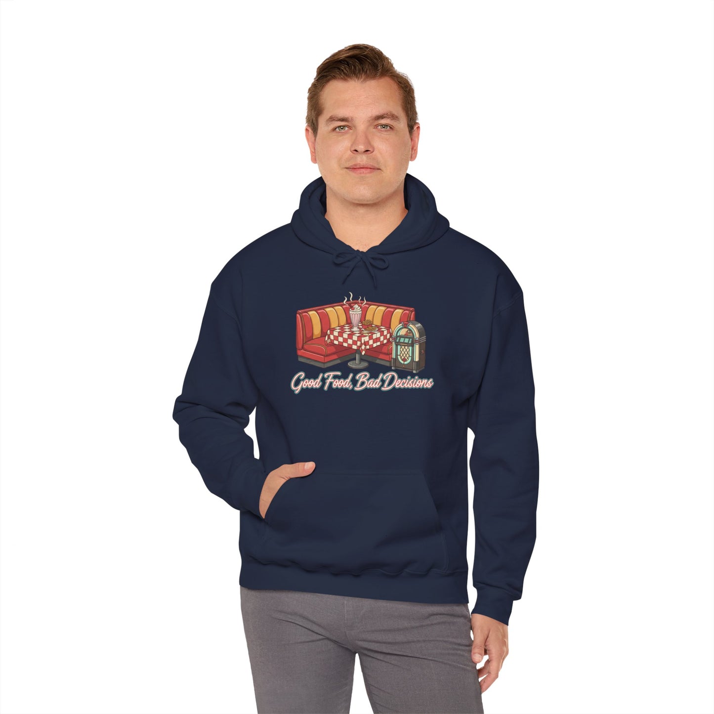 Good Food and Bad Decisions, Matchbook Diner Logo Hoodie | retro diner shirt, matchbook graphic