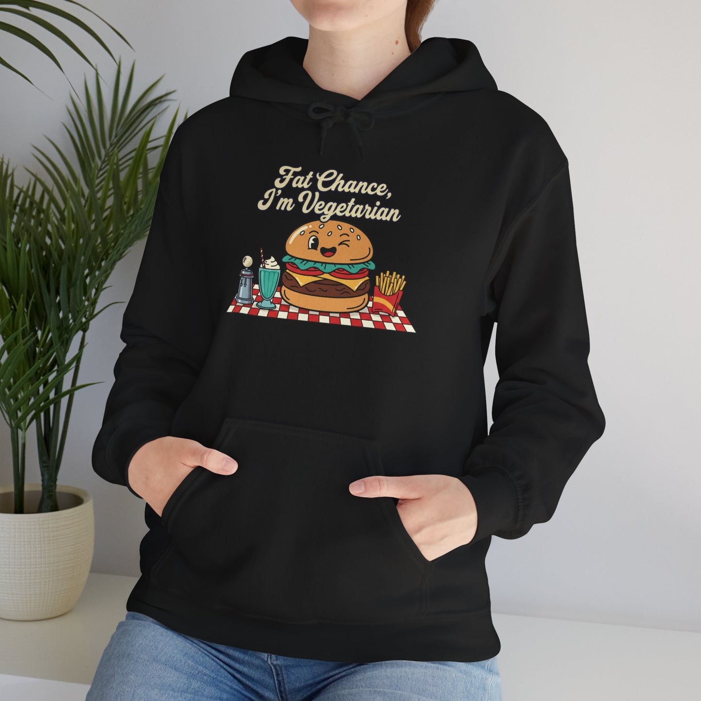 Fat Chance, I'm Vegetarian, Burger Matchbook Hoodie | retro diner shirt, matchbook graphic