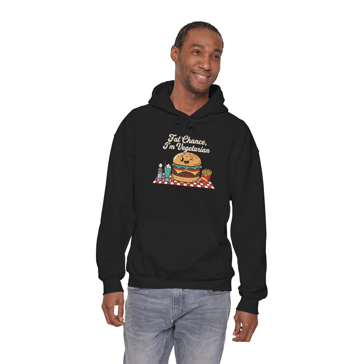 Fat Chance, I'm Vegetarian, Burger Matchbook Hoodie | retro diner shirt, matchbook graphic