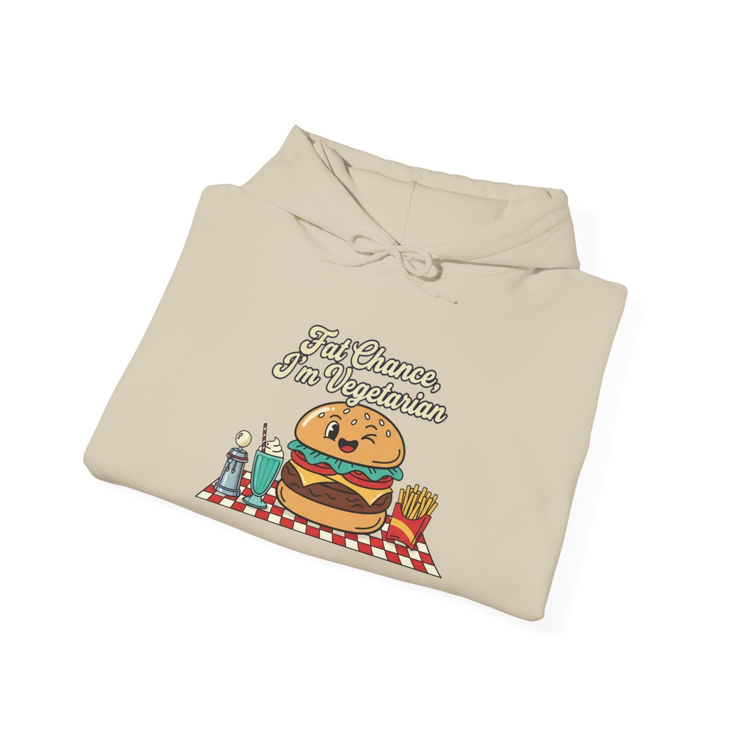 Fat Chance, I'm Vegetarian, Burger Matchbook Hoodie | retro diner shirt, matchbook graphic