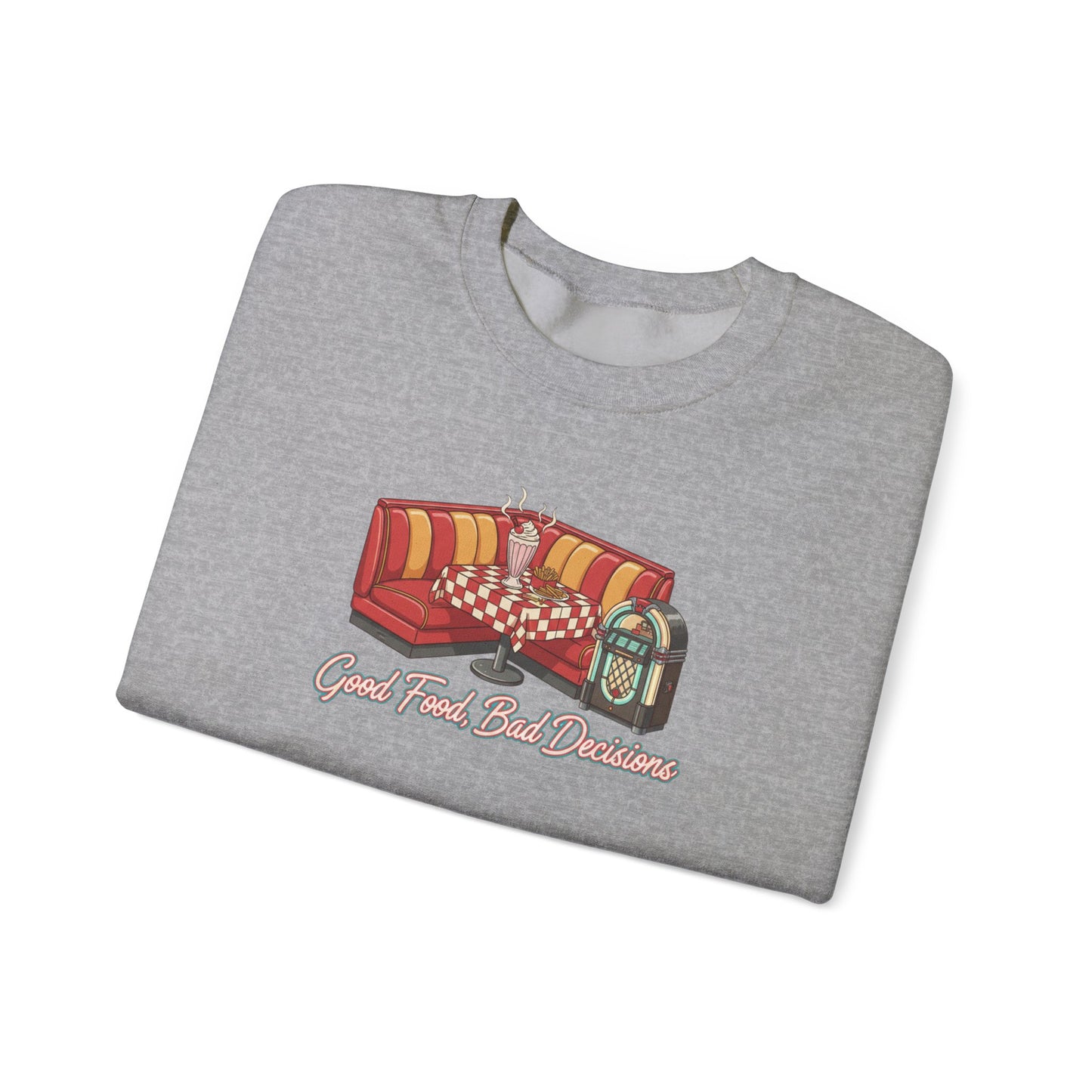 Great Food and Bad Decisions, Diner Booth Graphic Sweatshirt | Retro Diner Shirt, Matchbook Graphic