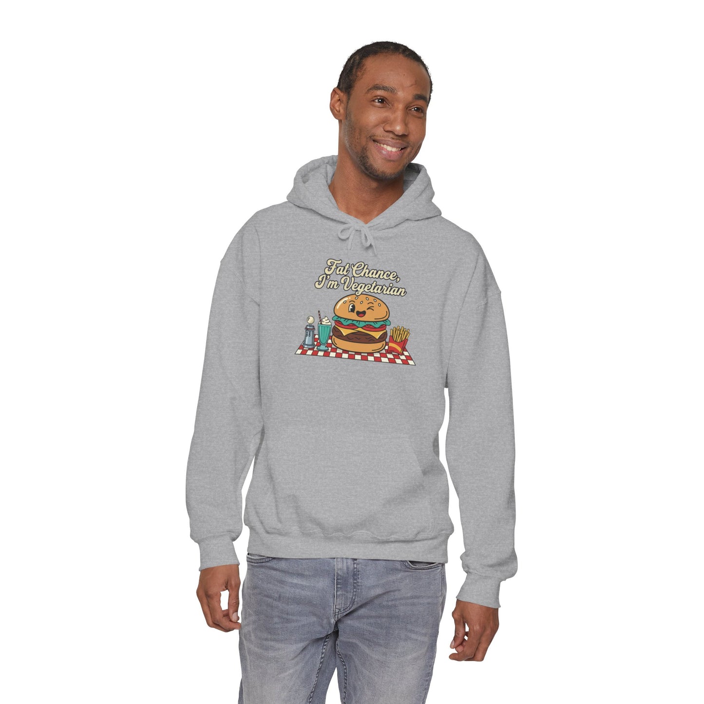 Fat Chance, I'm Vegetarian, Burger Matchbook Hoodie | retro diner shirt, matchbook graphic