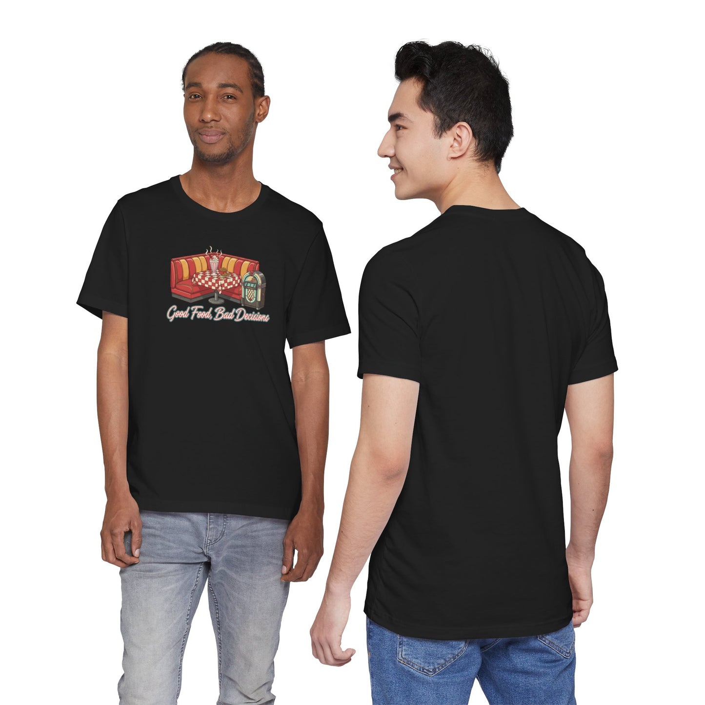 Good Food, Bad Decisions, Diner Booth & Jukebox Tee | Retro Diner Shirt, Matchbook Graphic
