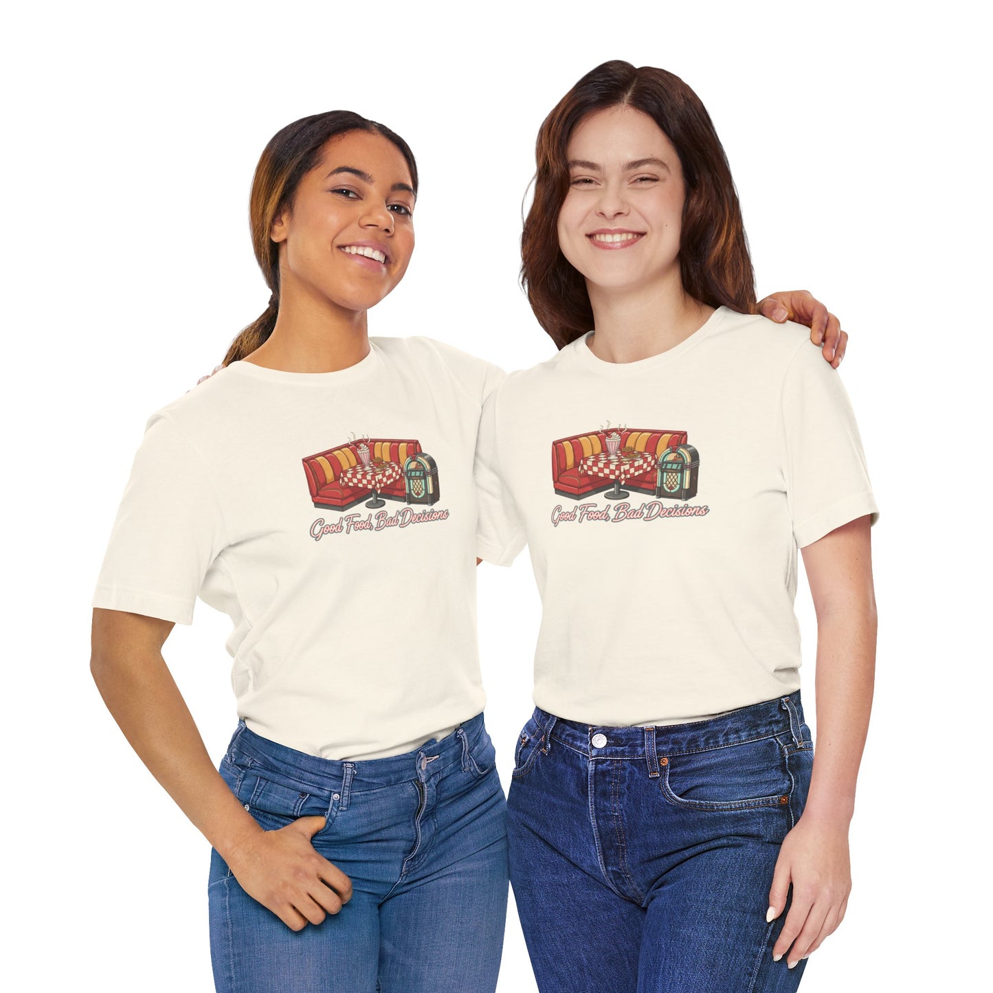 Good Food, Bad Decisions, Diner Booth & Jukebox Tee | Retro Diner Shirt, Matchbook Graphic