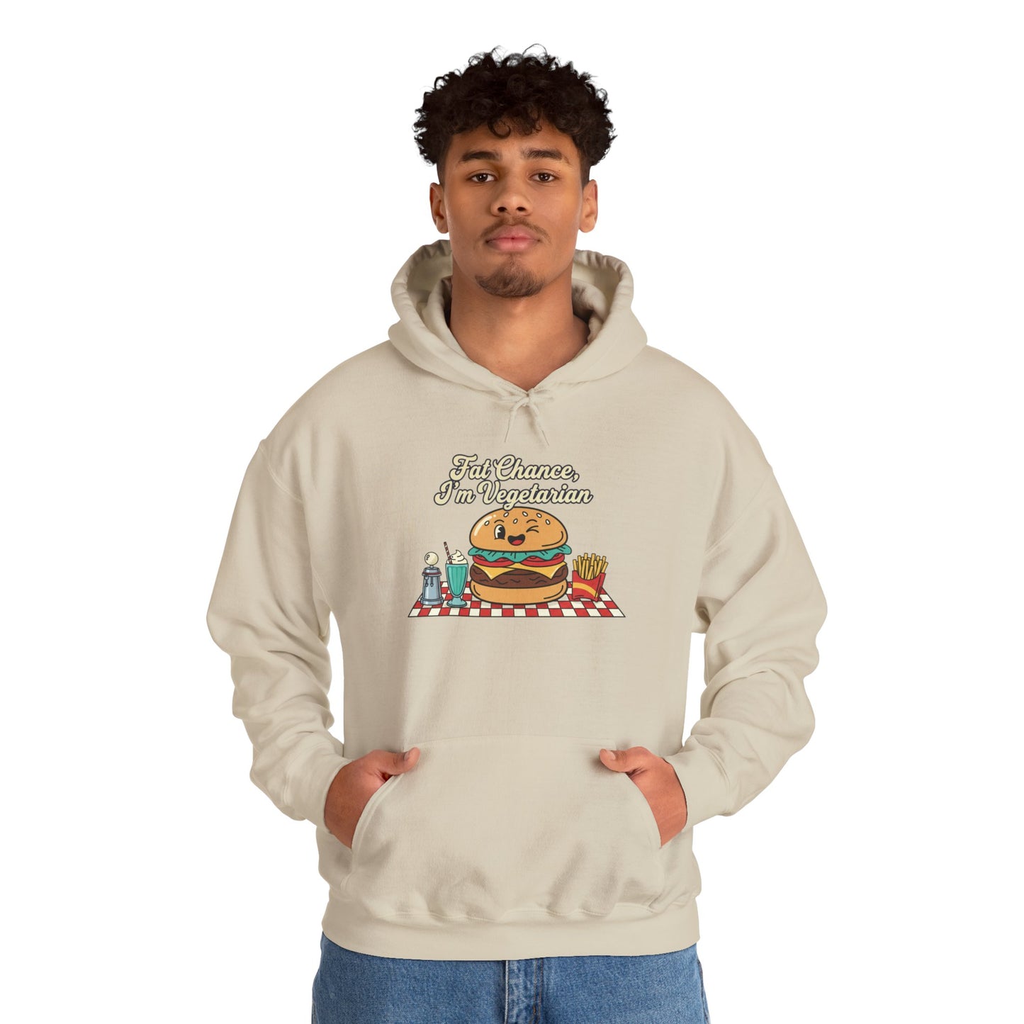 Fat Chance, I'm Vegetarian, Burger Matchbook Hoodie | retro diner shirt, matchbook graphic